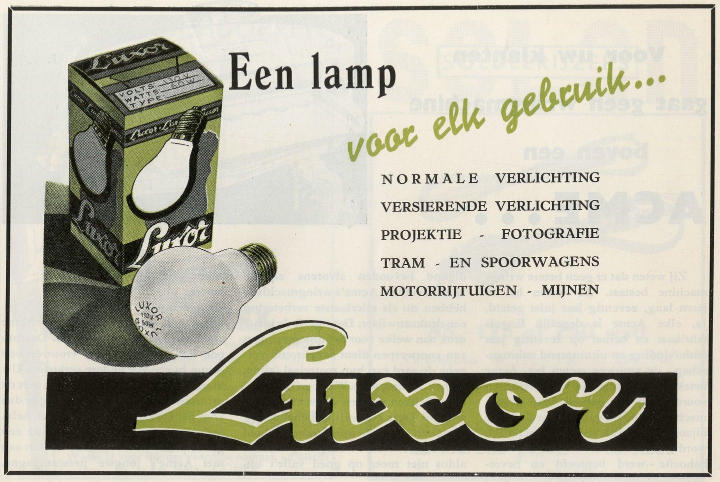 Reclame voor lampen van het merk Luxor