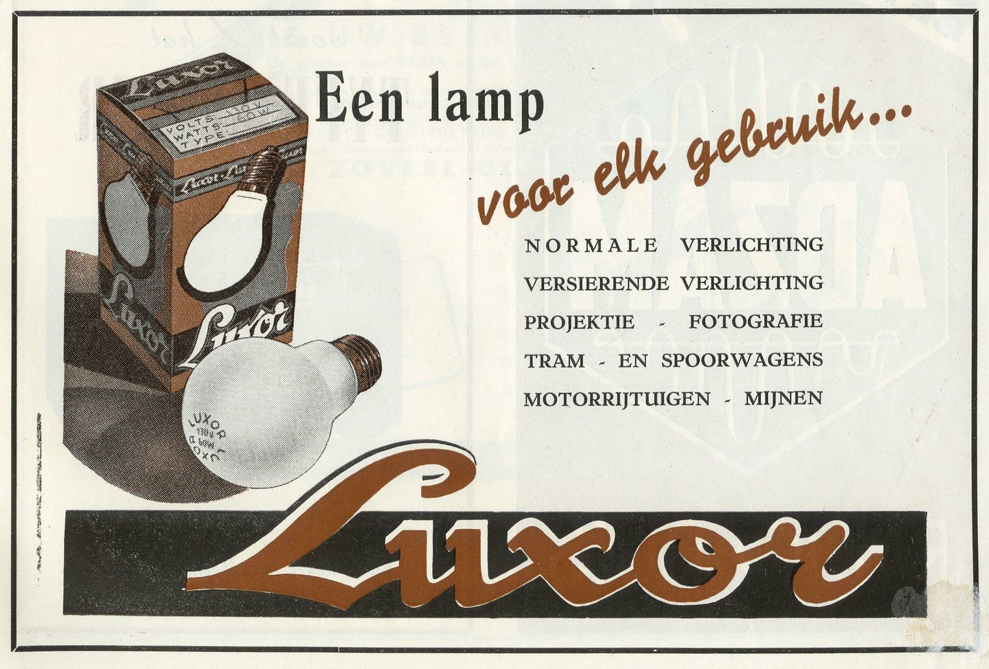 Reclame voor lampen van het merk Luxor