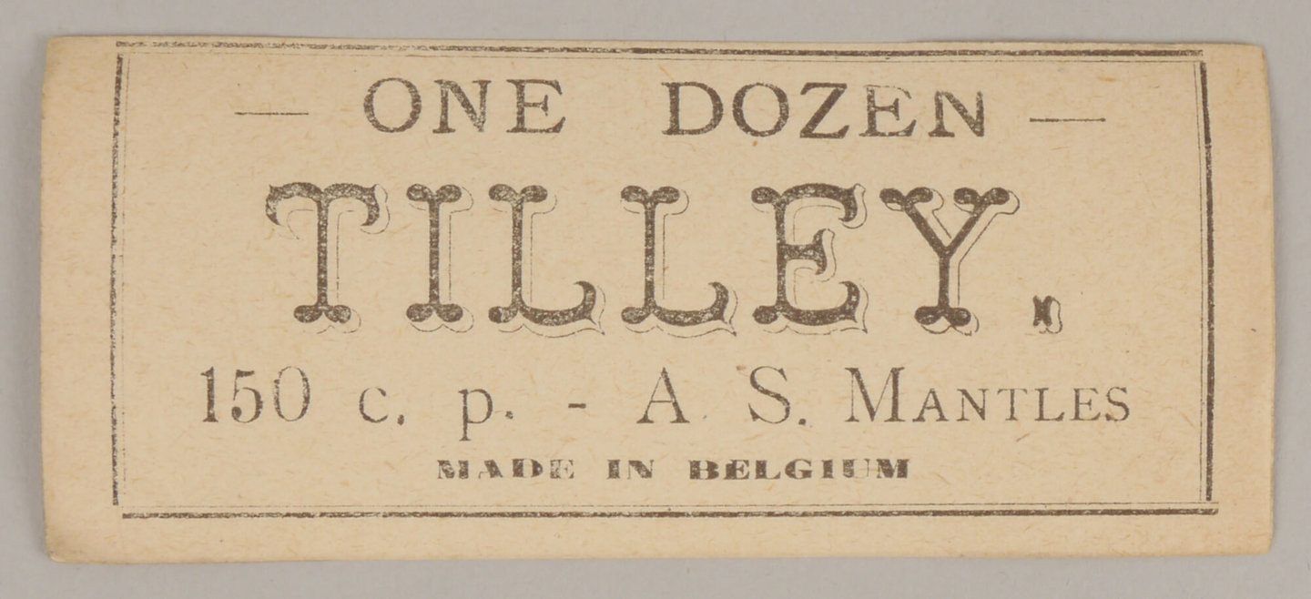 Verpakkingsetiket voor gloeikousjes van het merk Tilley