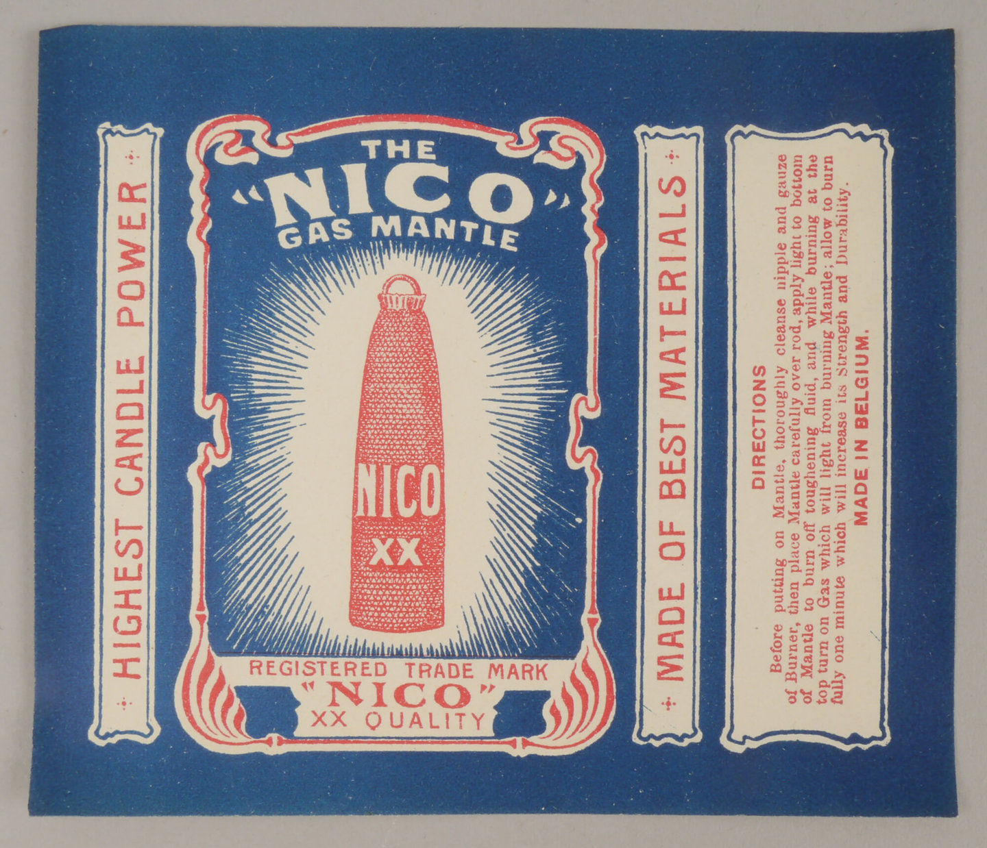 Verpakkingsetiket voor gloeikousje van het merk Nico