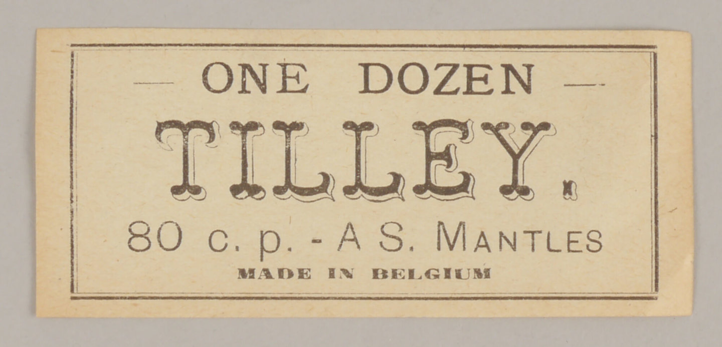 Verpakkingsetiket voor gloeikousjes van het merk Tilley