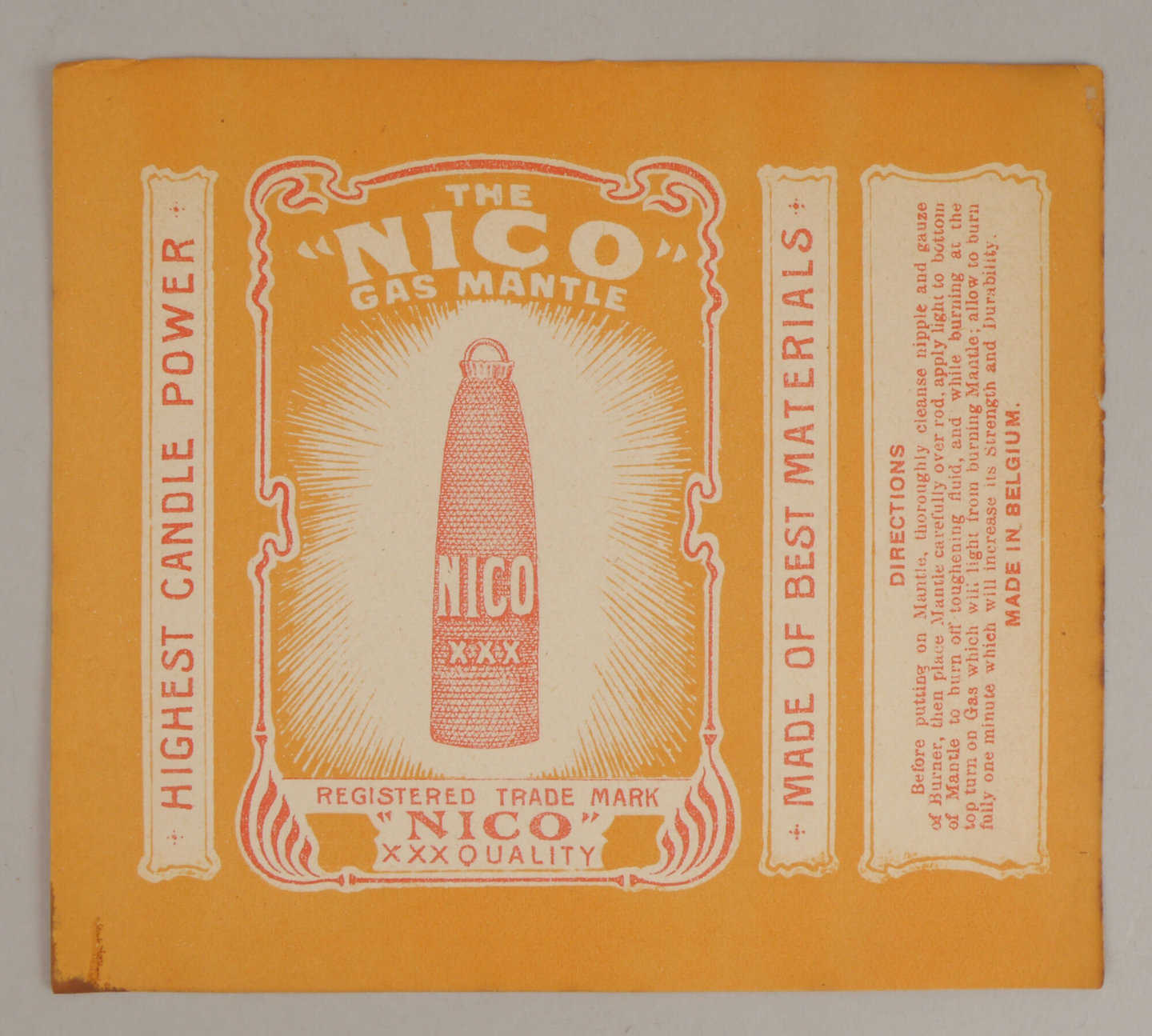 Verpakkingsetiket voor gloeikousje van het merk Nico