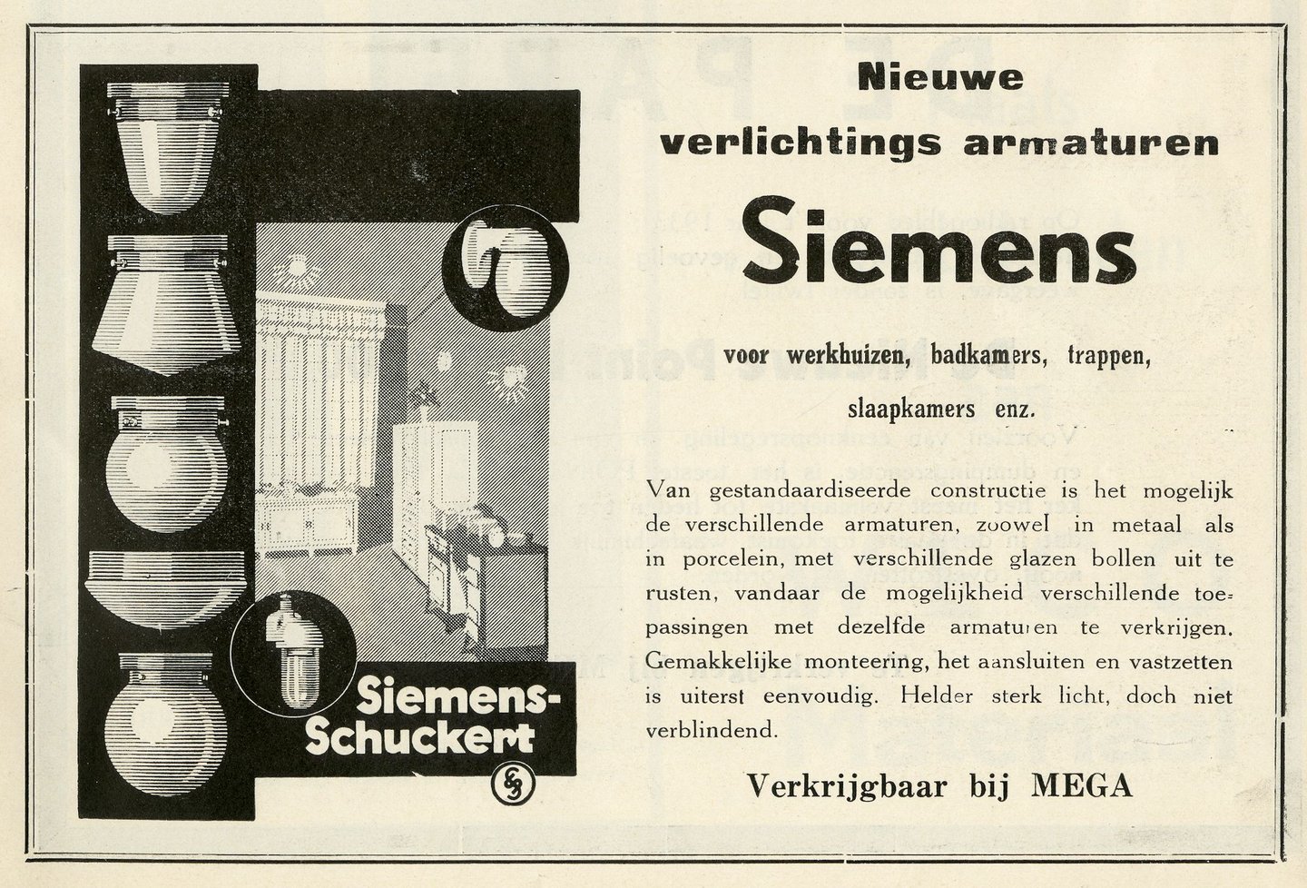 Reclame voor verlichtingsarmaturen van het merk Siemens-Schuckert