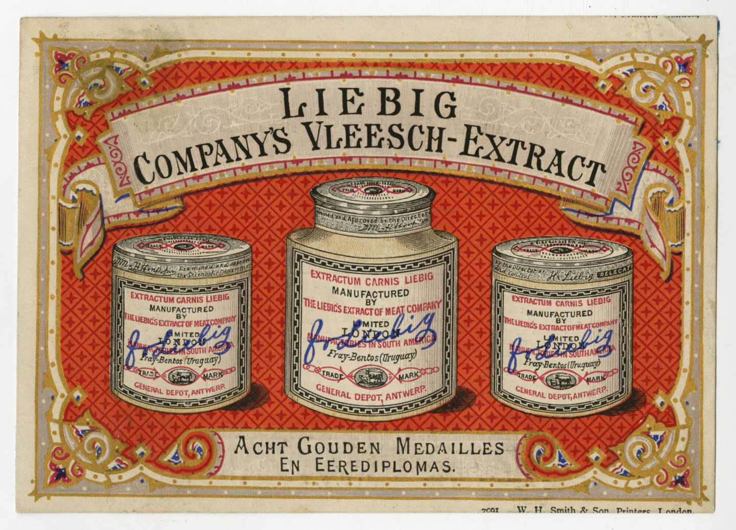 Reclamekaart voor vleesextract van het merk Liebig