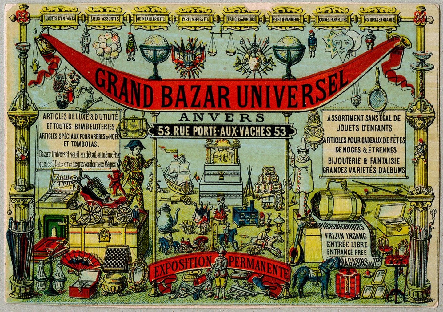 Reclamekaart voor Grand Bazar Universel in Antwerpen