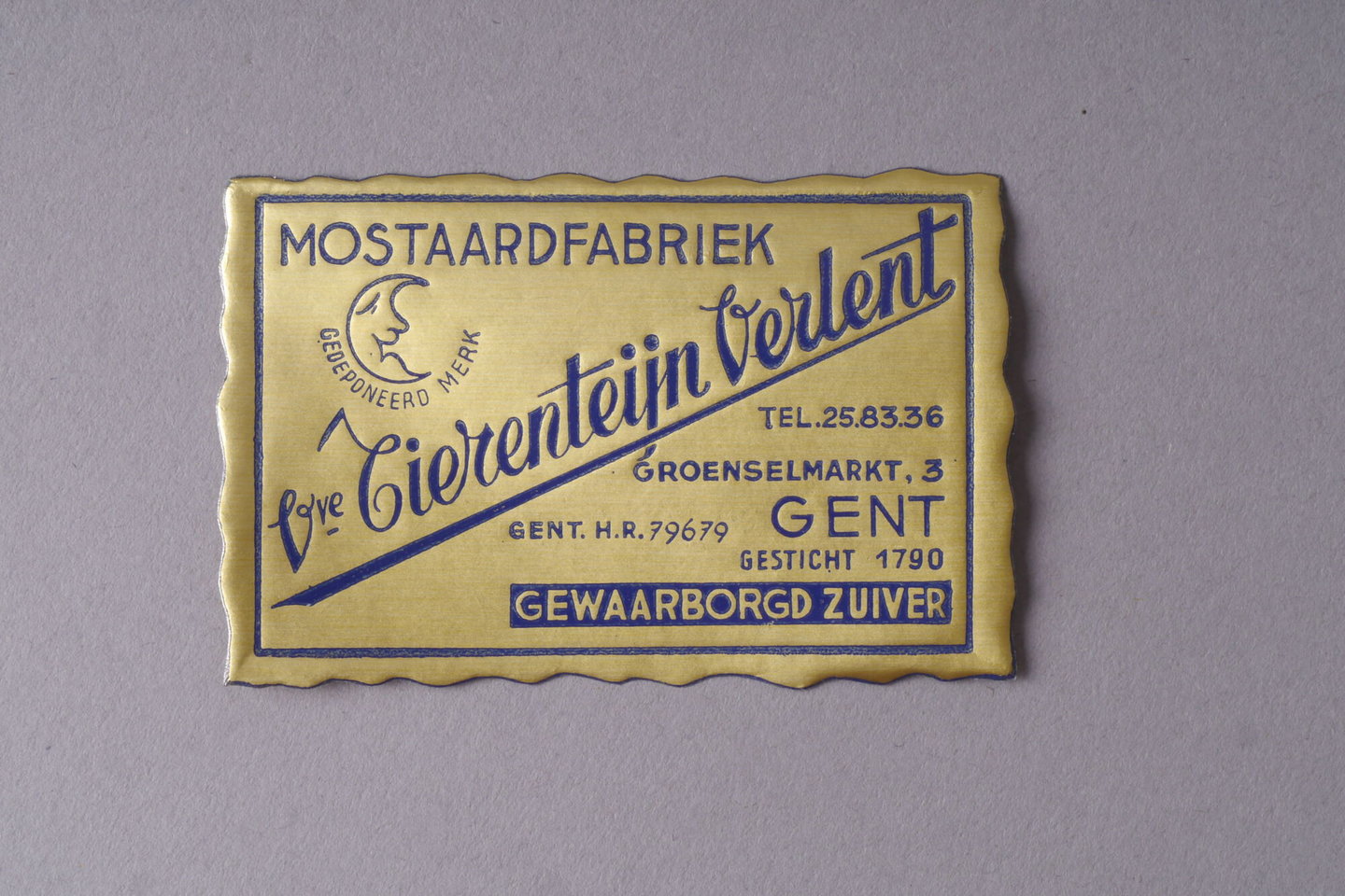 Verpakkingsetiket voor mosterdpotten van het merk Tierenteyn-Verlent in Gent