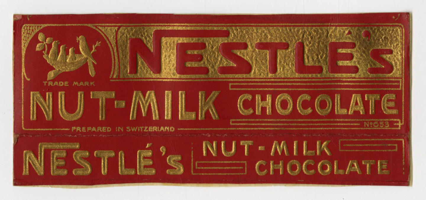 Verpakkingsetiket van chocolade van het merk Nestlé