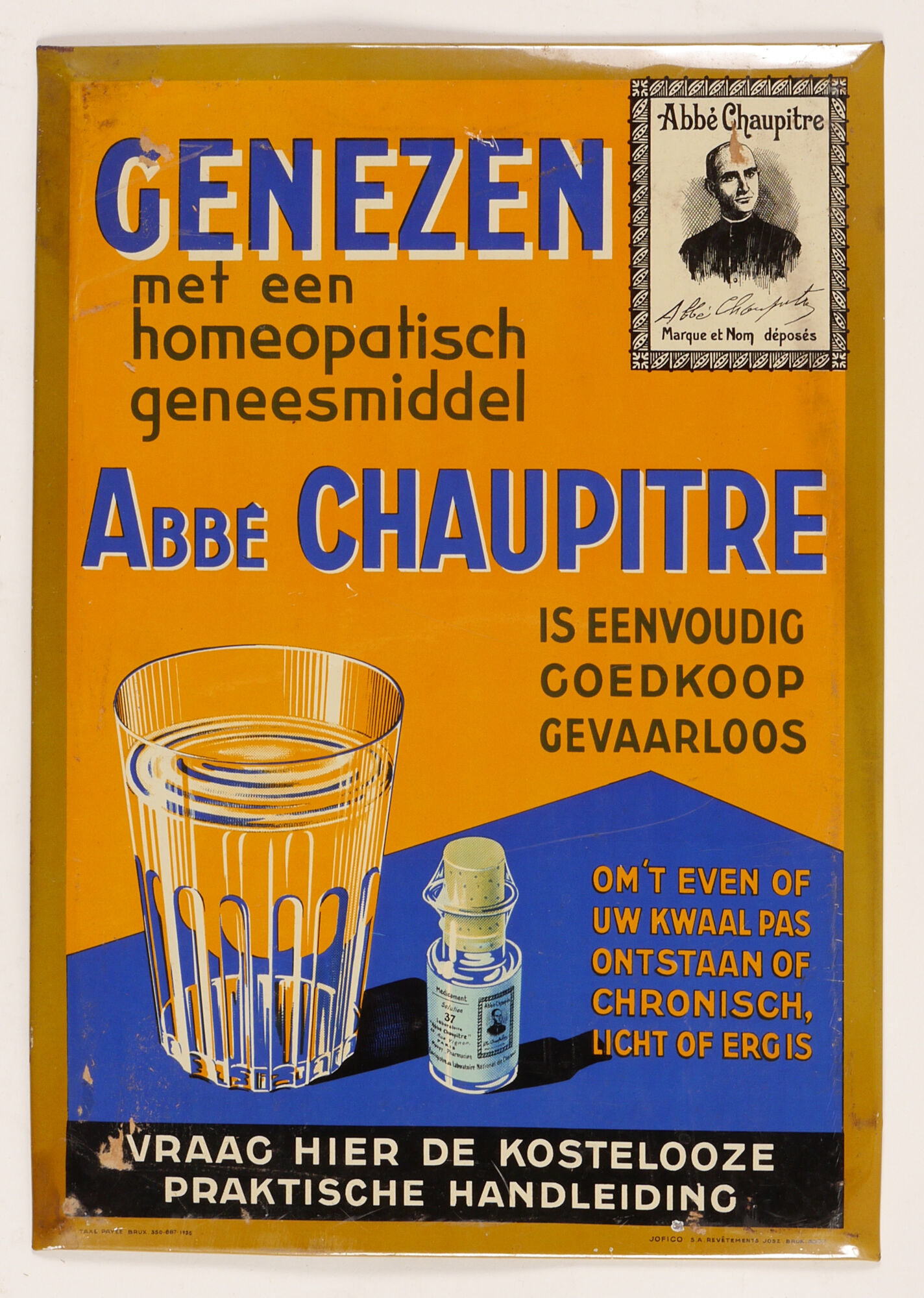 Reclamebord voor homeopatisch geneesmiddel van het merk Abbé Chaupitre