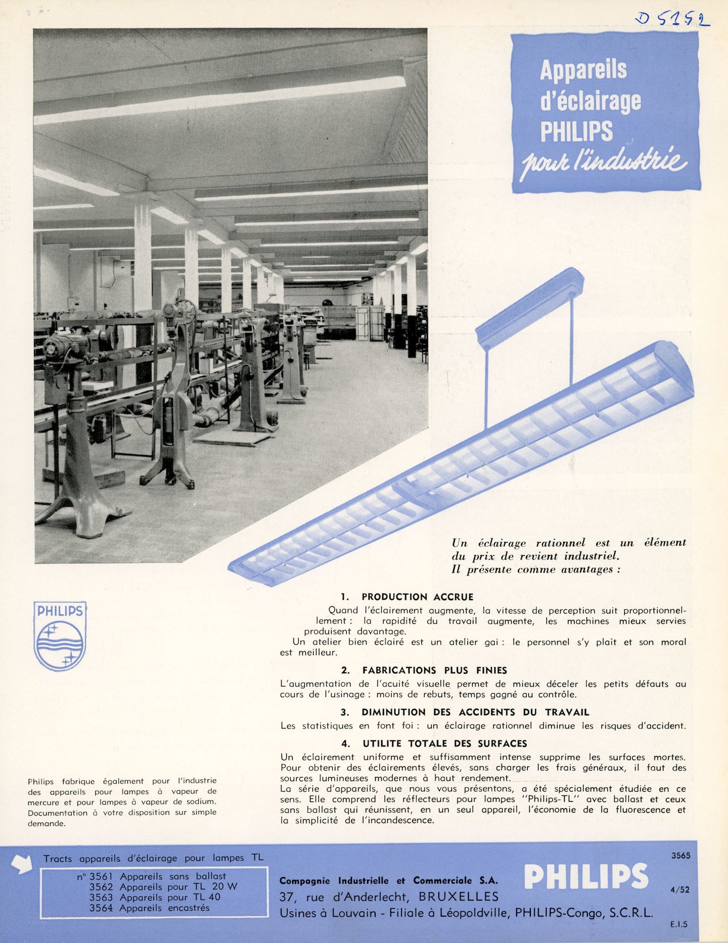 Productinformatie over verlichtingsapparatuur van het merk Philips, geschikt voor industreel gebruik.