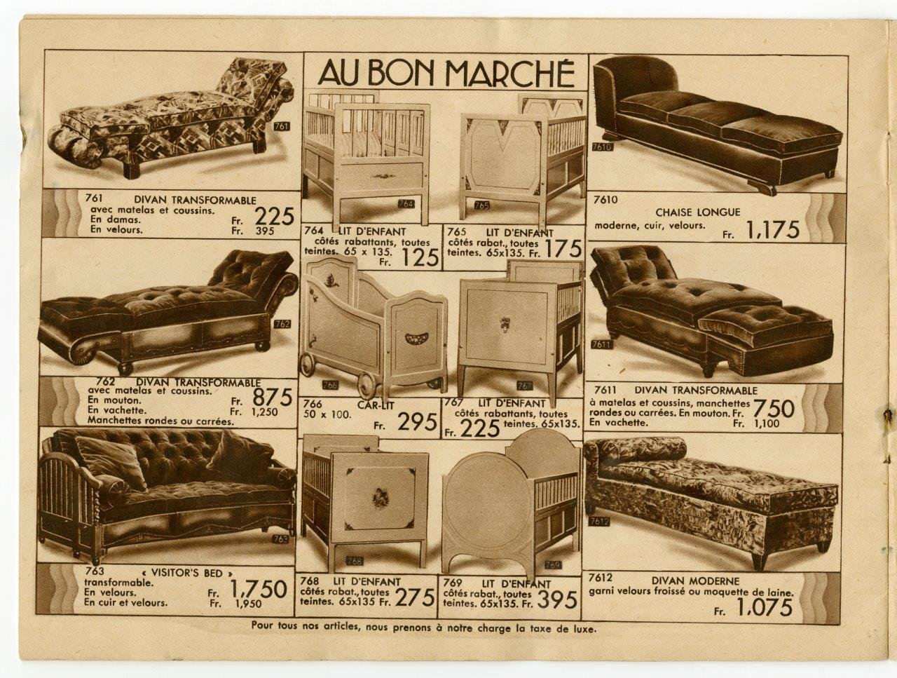 Productcatalogus voor meubelen te koop bij Au Bon Marché