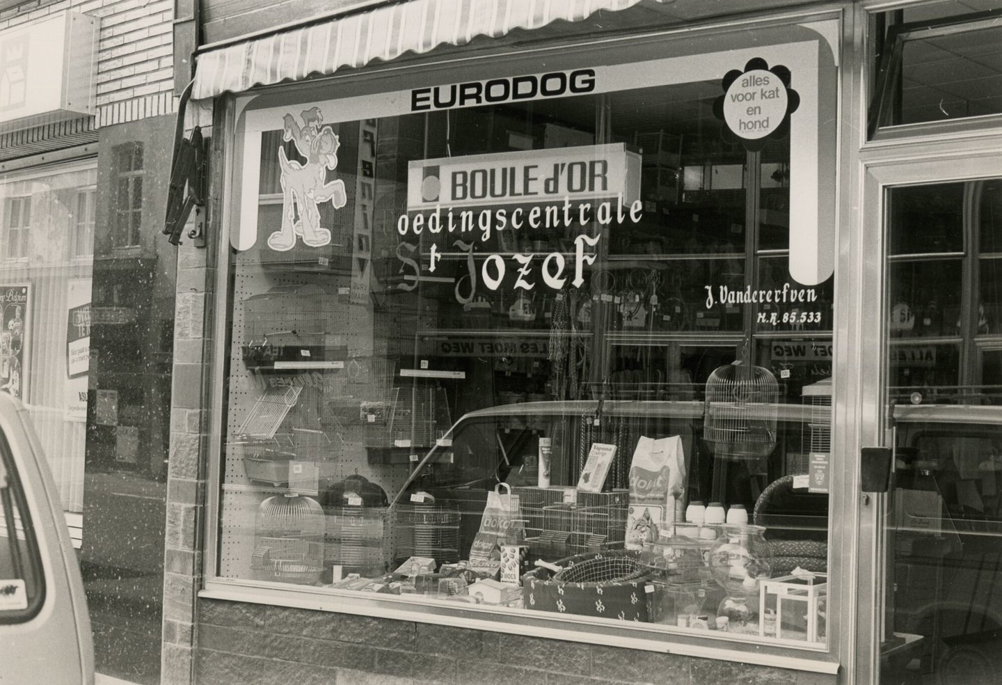Etalage van een winkel van huisdierenartikelen in Gent
