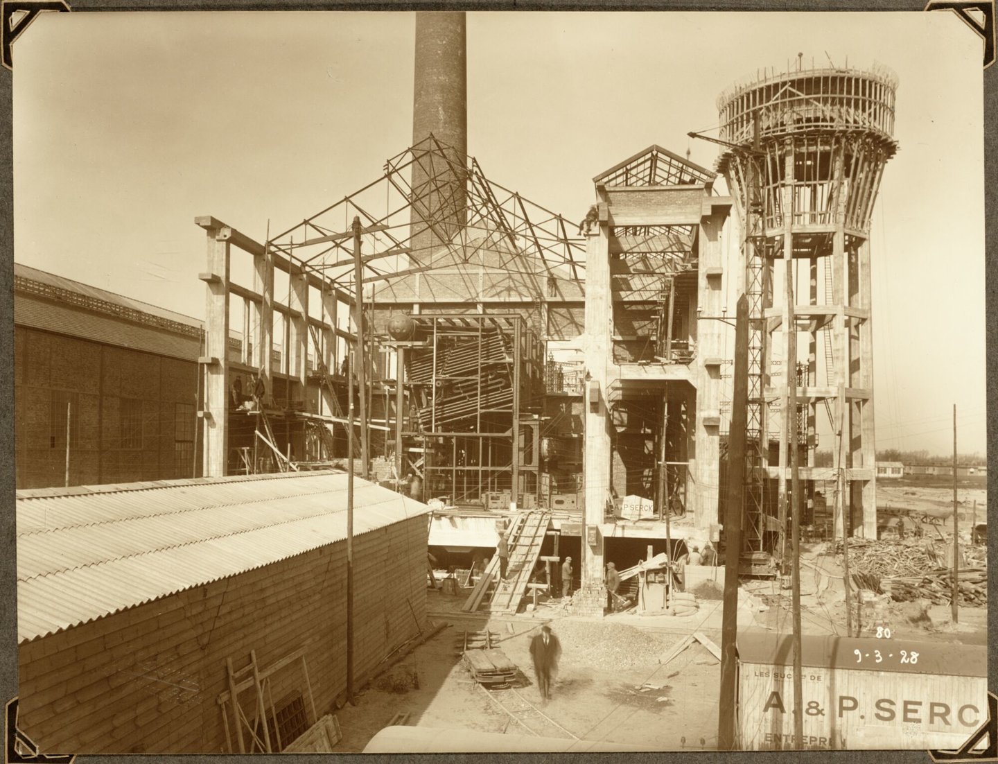 Bouw van generatorengebouw van ammoniakfabriek van cokesfabriek Kuhlmann in Zelzate