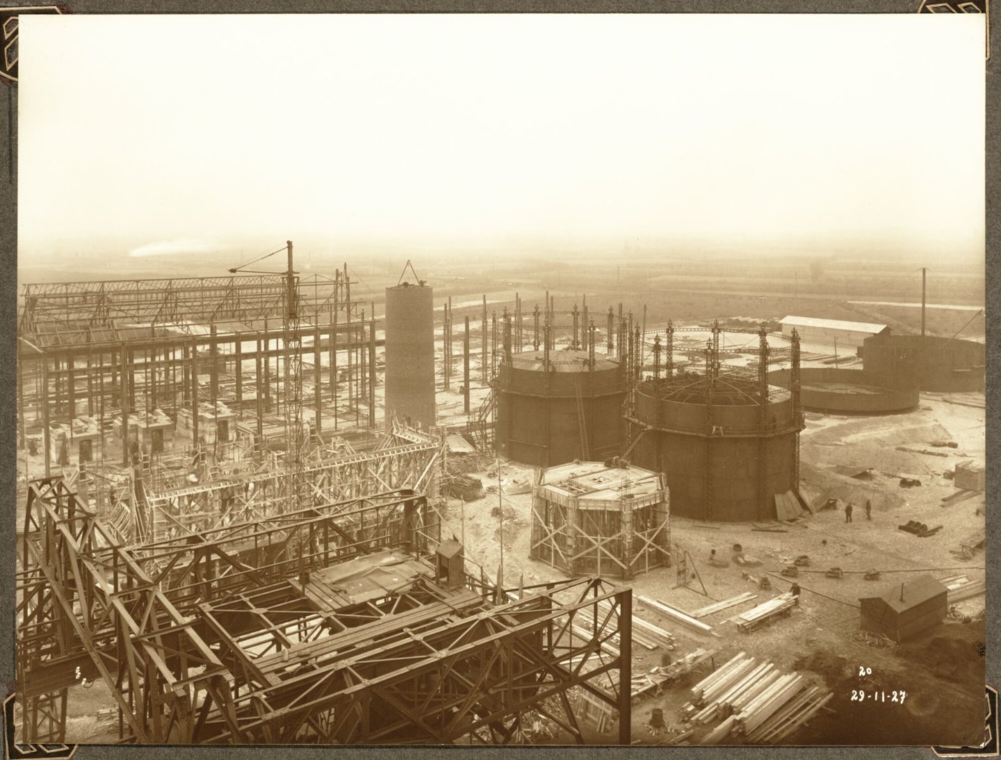 Bouw van generatorengebouw van ammoniakfabriek van cokesfabriek Kuhlmann in Zelzate