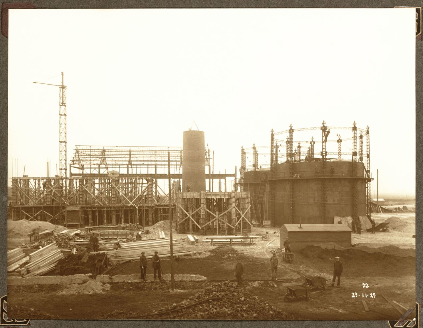 Bouw van generatorengebouw van ammoniakfabriek van cokesfabriek Kuhlmann in Zelzate