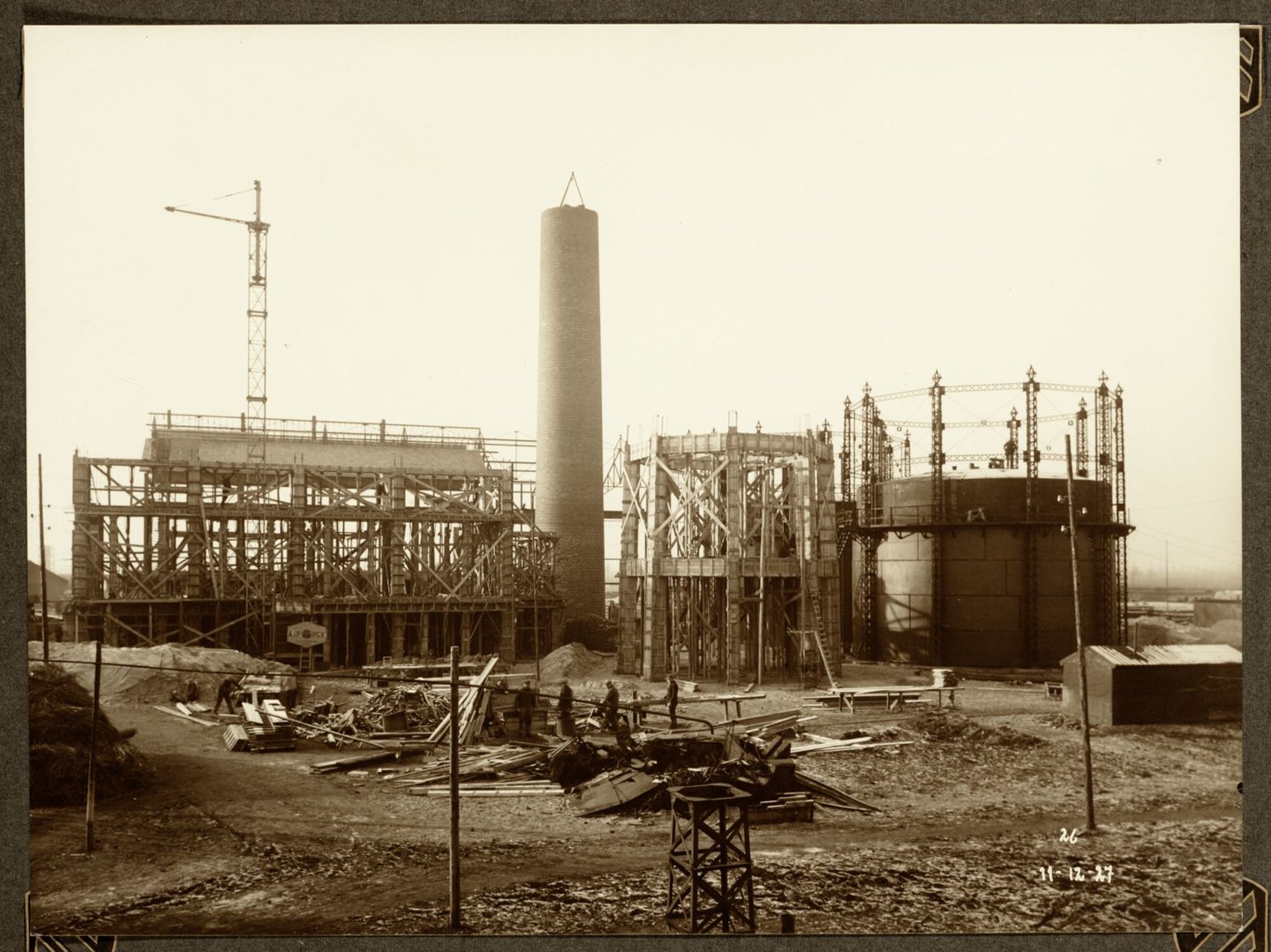 Bouw van generatorengebouw van ammoniakfabriek van cokesfabriek Kuhlmann in Zelzate