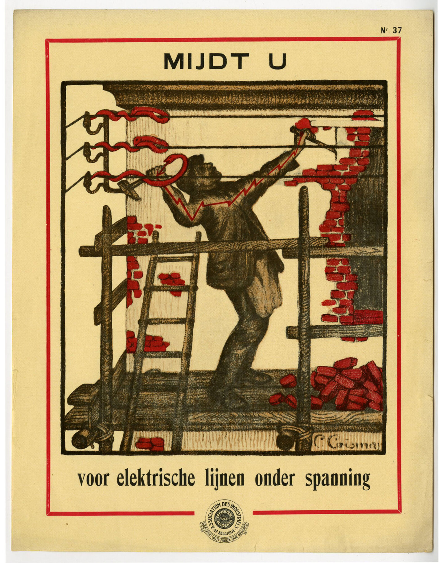 Affiche om de aandacht te vestigen op arbeidsveiligheid