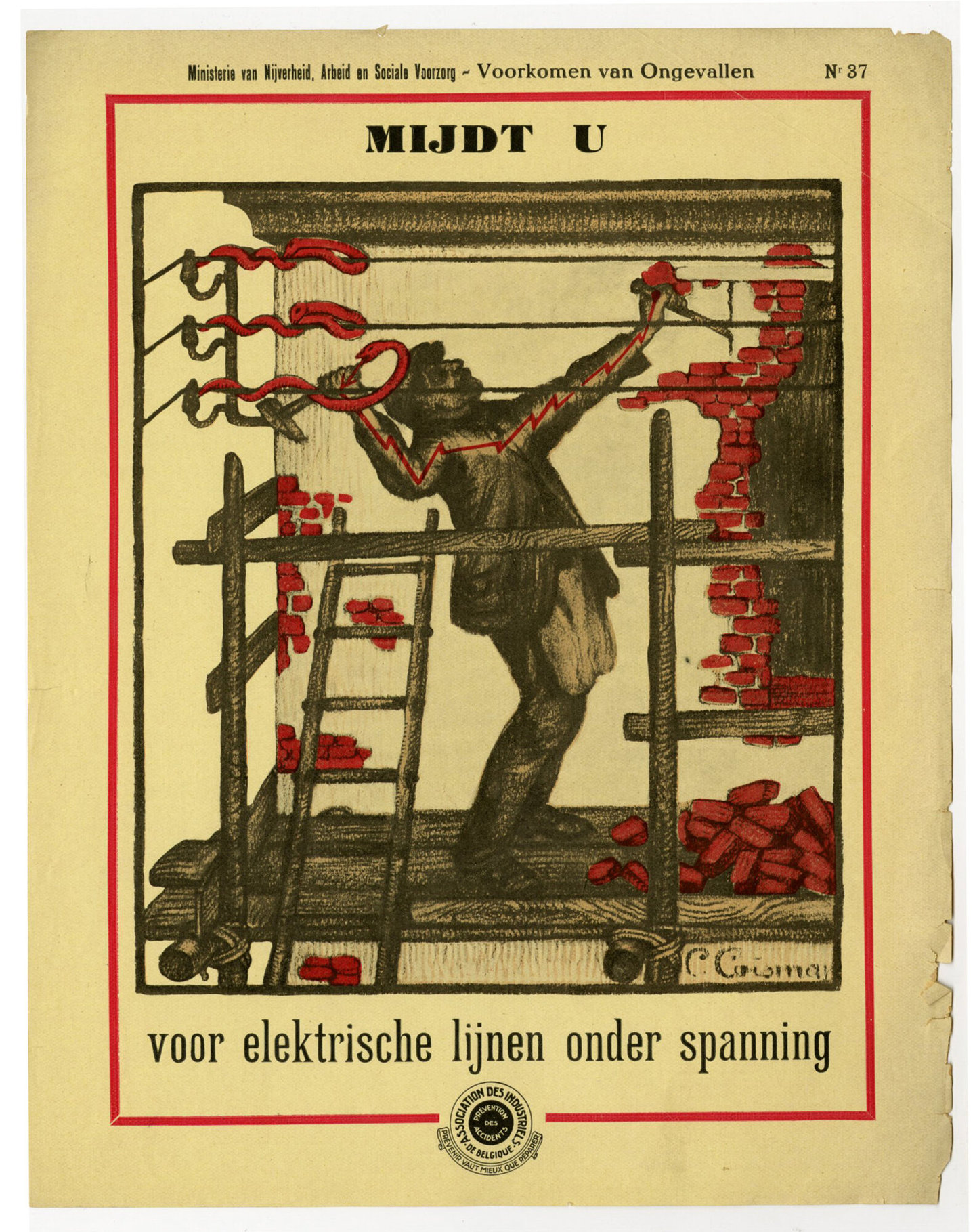 Affiche om de aandacht te vestigen op arbeidsveiligheid