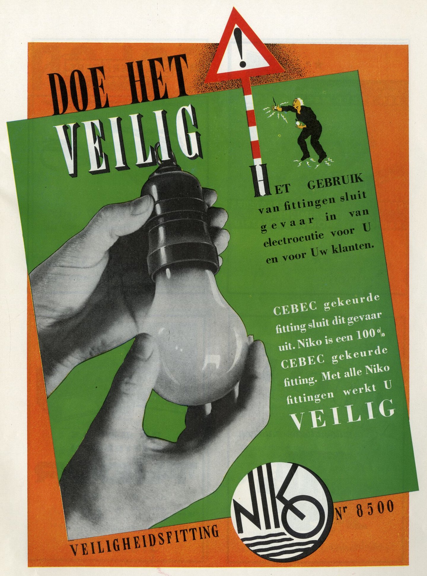 Reclame voor veiligheidsfitting voor lampen van het merk Niko