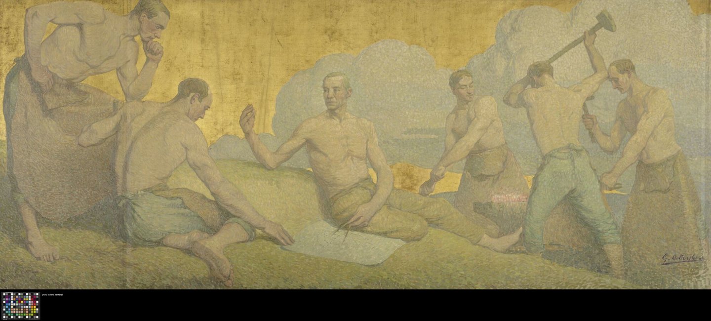 'Allegorie van de metaalnijverheid' geschilderd door Gustave De Keukelaere