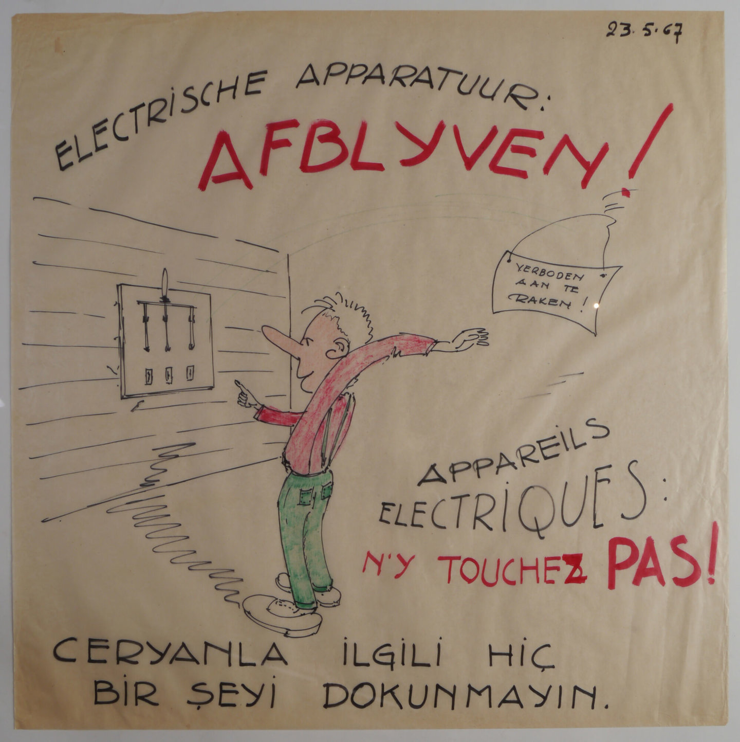 Handgetekende affiche om de aandacht te vestigen op arbeidsveiligheid