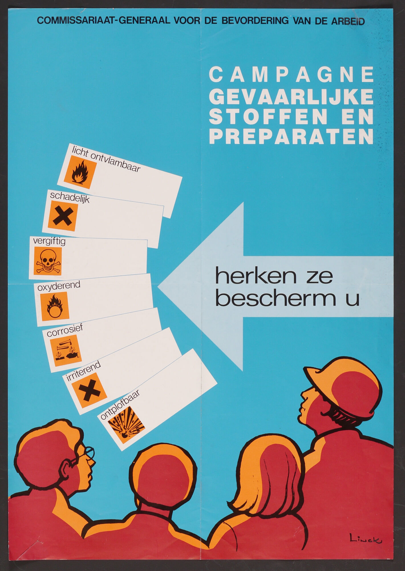 Affiche om de aandacht te vestigen op arbeidsveiligheid