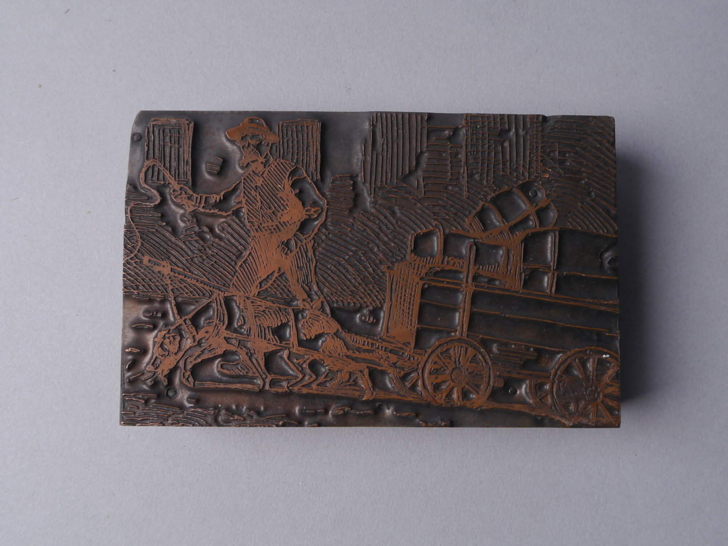 Lijncliché met afbeelding van melkboer met trekhond en geladen hondenkar