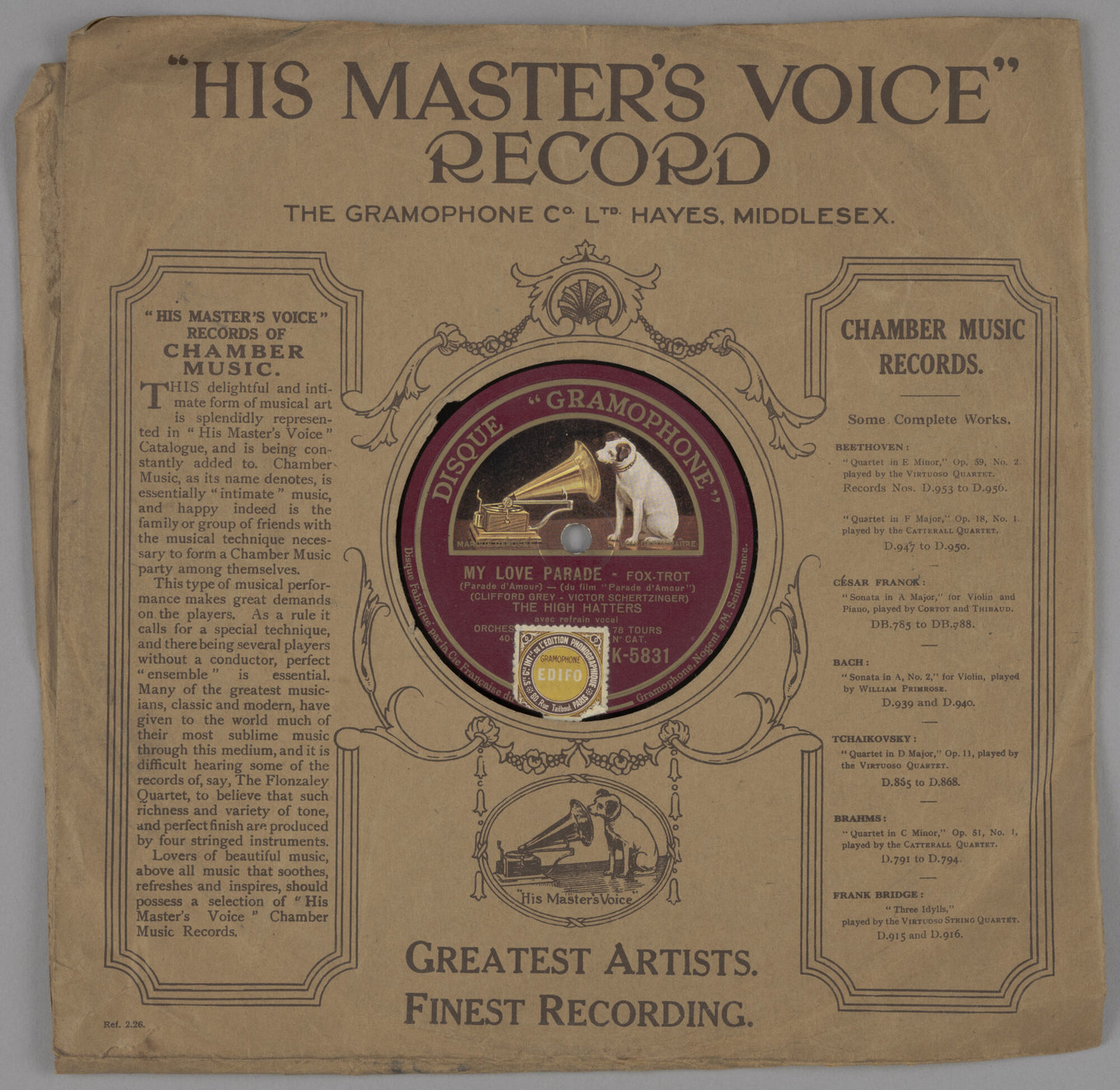 Grammofoonplaat 78 toeren van het merk His Master's Voice