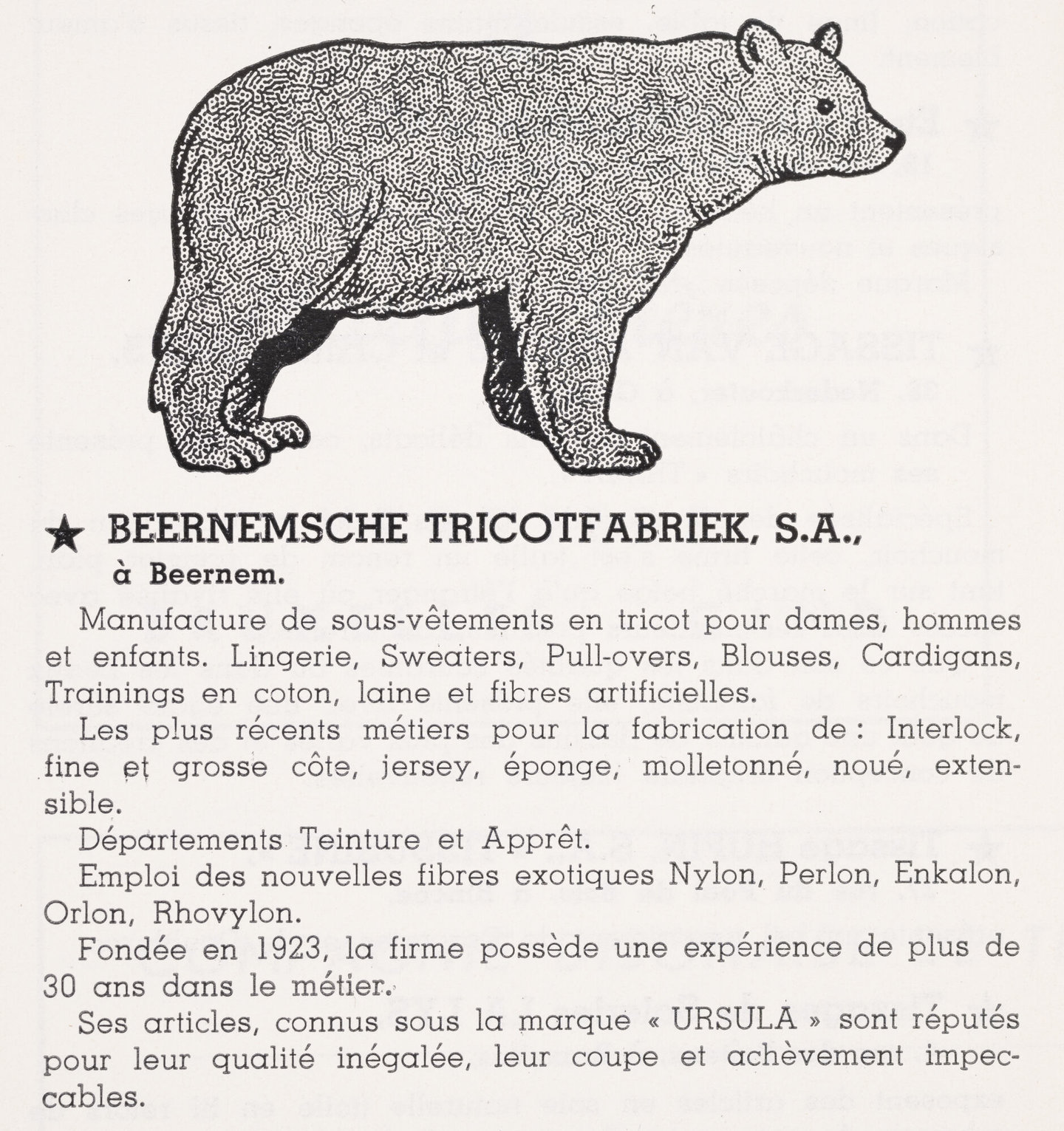 Reclame voor de Beernemsche Tricotfabriek in Beernem