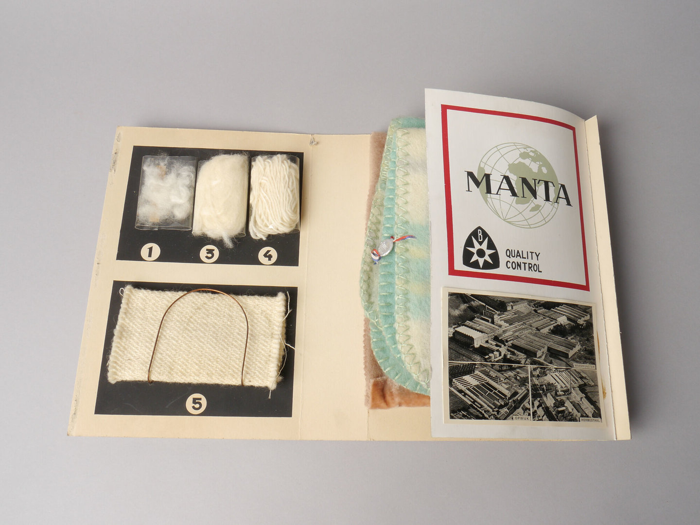 Staalkaart verspreid als reclame voor dekens geproduceerd door Manta in Waasmunster