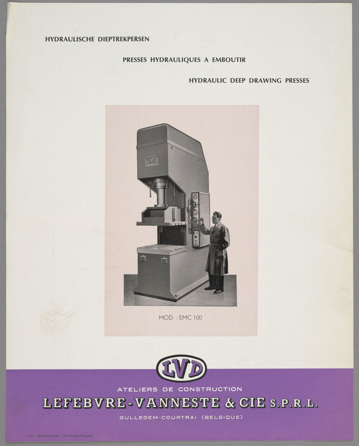 Technische fiche over hydraulische persen geproduceerd door LVD in Gullegem
