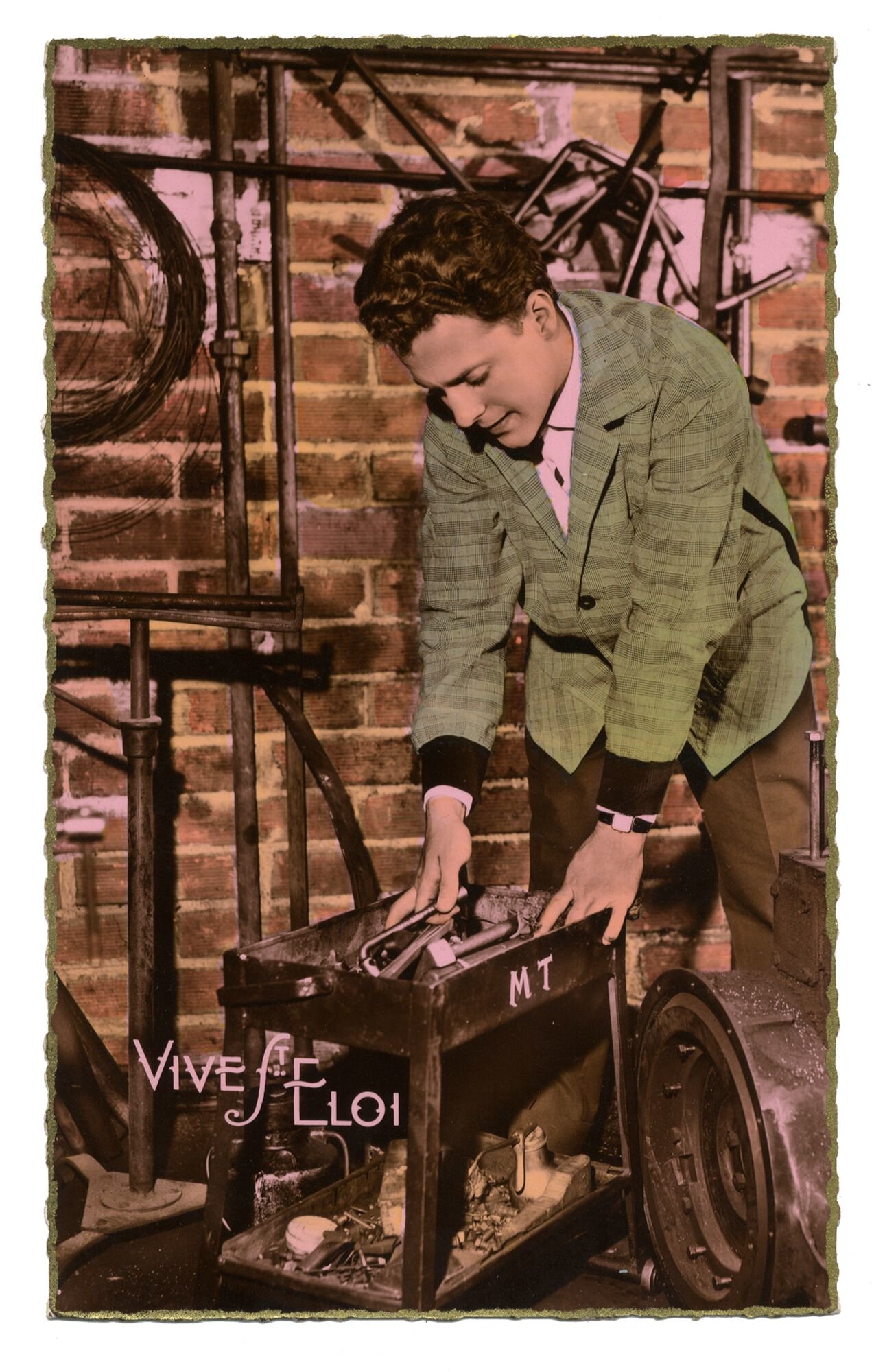 Postkaart voor het naamfeest van Sint-Elooi patroon van de metaalbewerkers