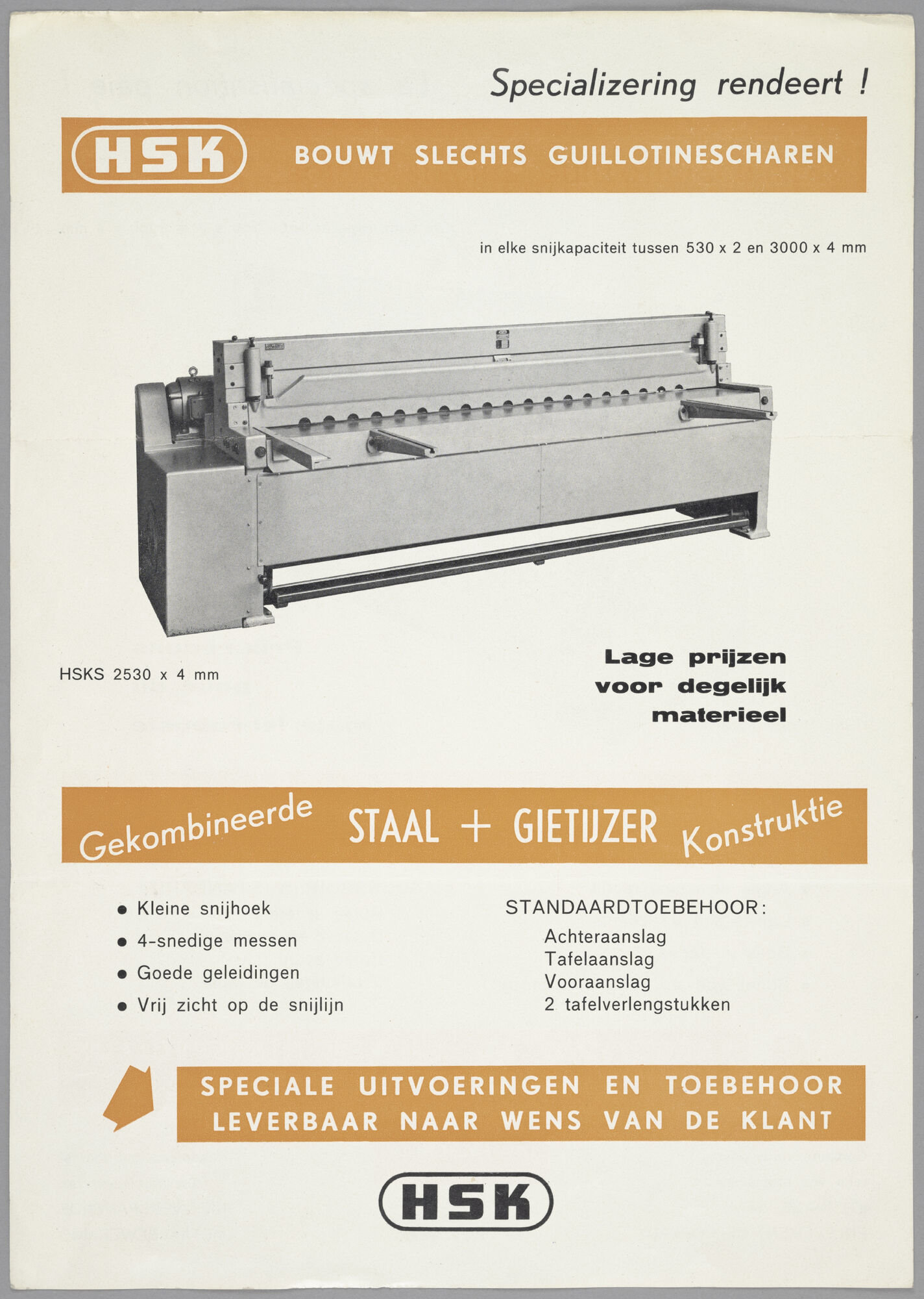 Productflyer met guillotinescharen van het merk HSK