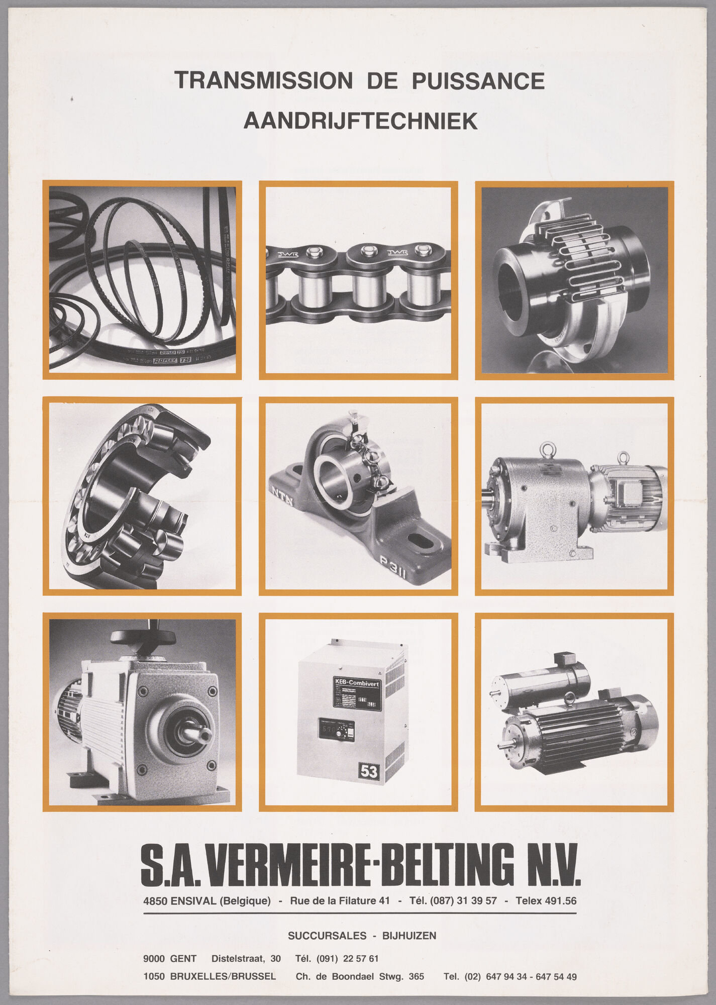 Productfolder met aandrijftechniek verdeeld door groothandel Vermeire-Belting