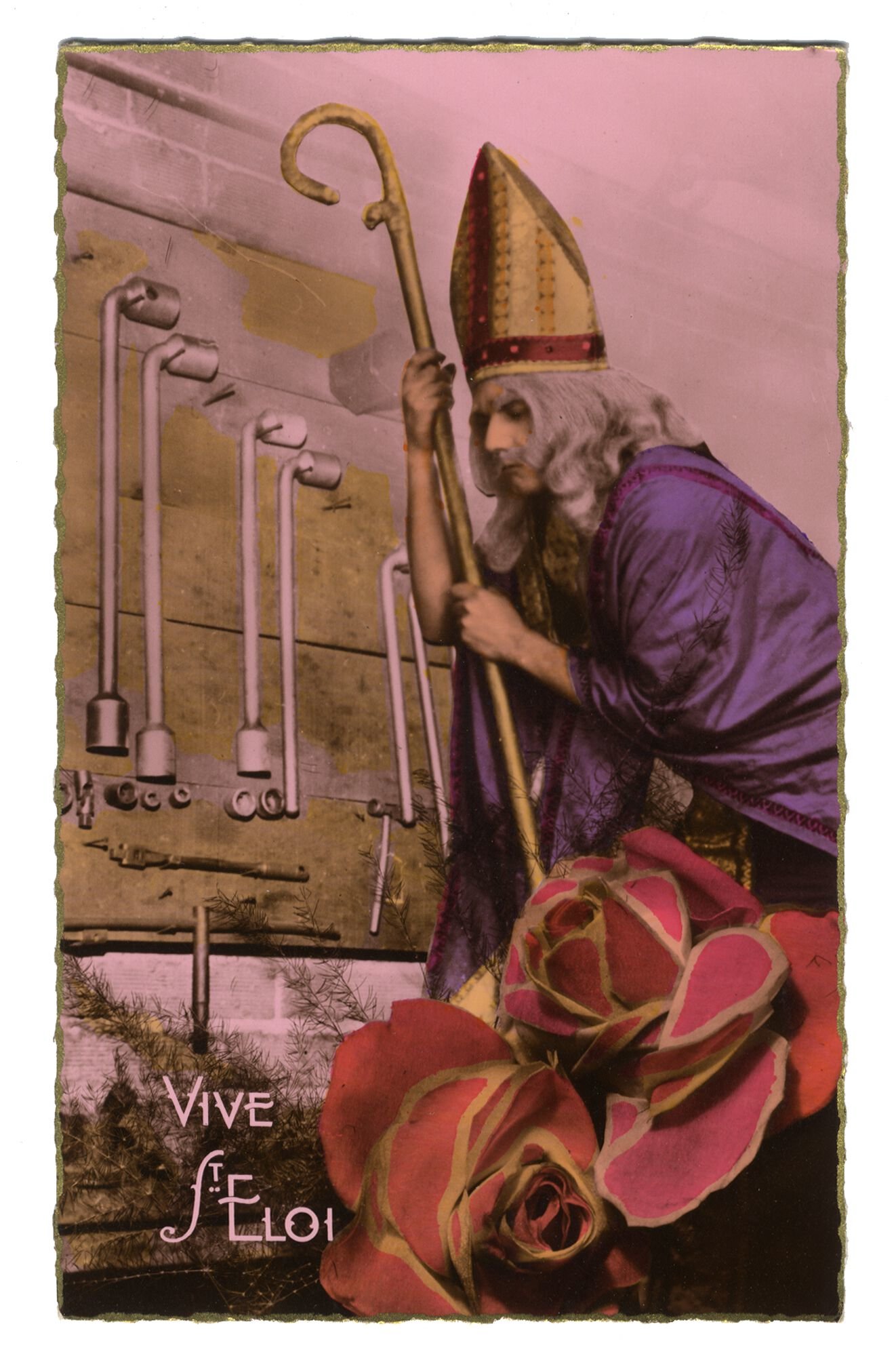 Postkaart voor het naamfeest van Sint-Elooi patroon van de metaalbewerkers