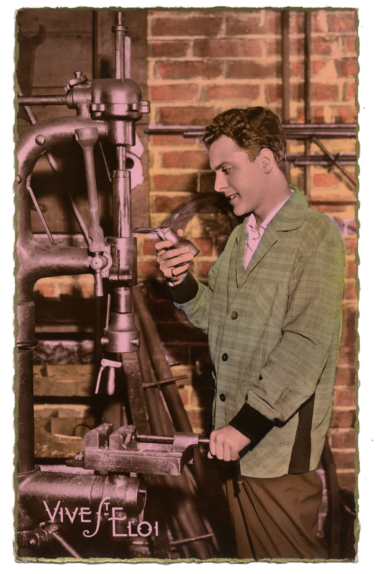 Postkaart voor het naamfeest van Sint-Elooi patroon van de metaalbewerkers