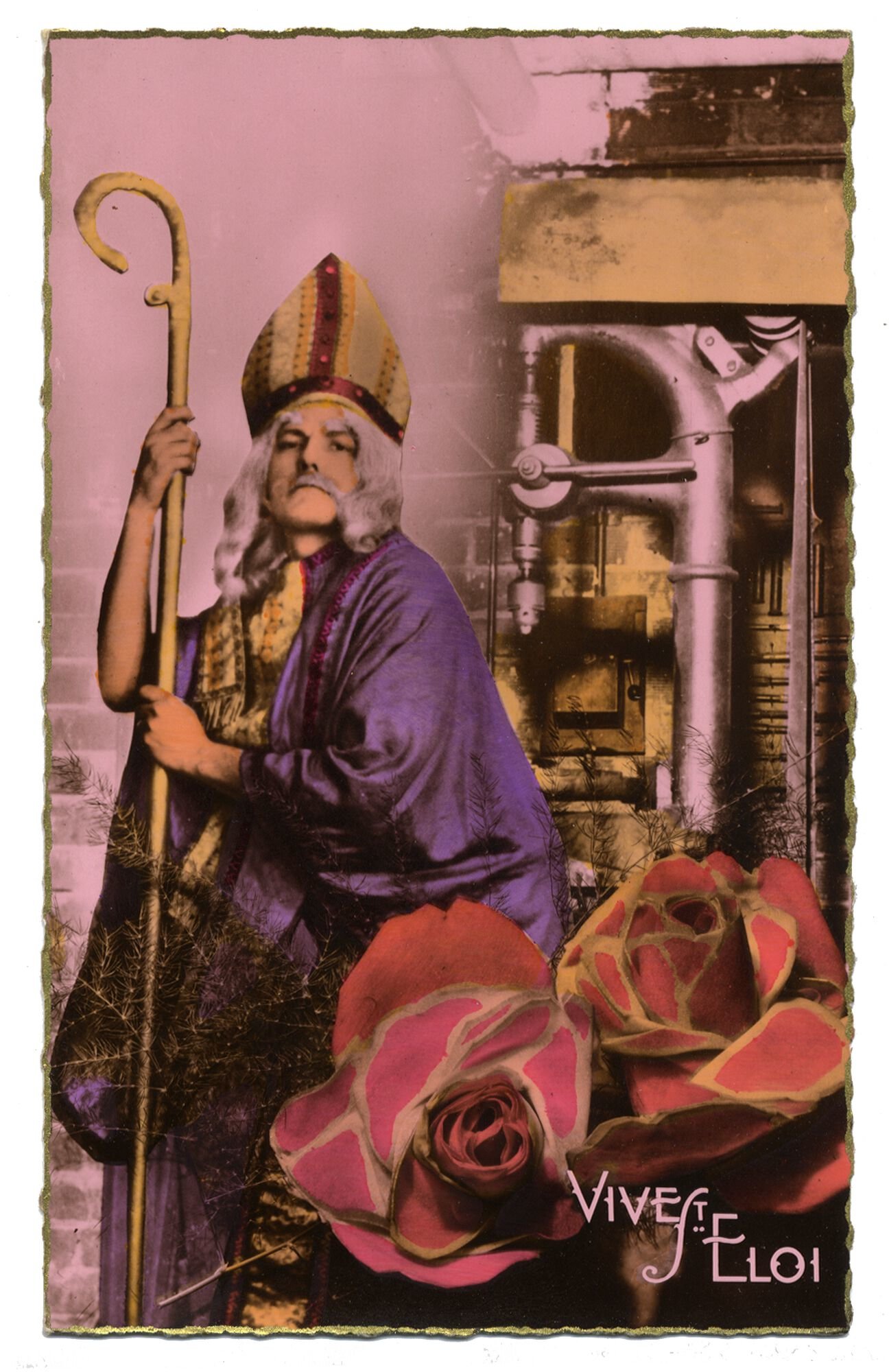 Postkaart voor het naamfeest van Sint-Elooi patroon van de metaalbewerkers