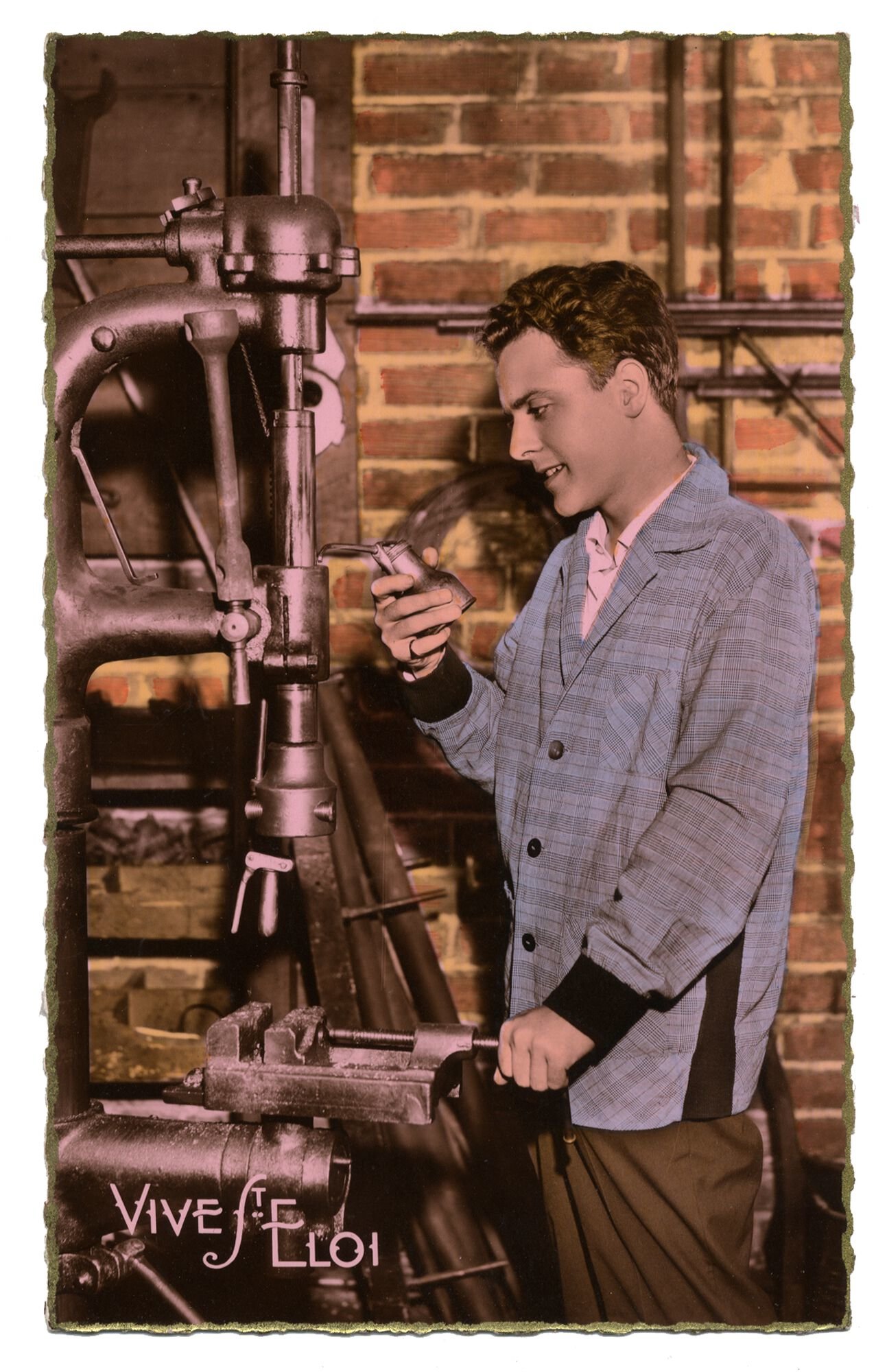 Postkaart voor het naamfeest van Sint-Elooi patroon van de metaalbewerkers