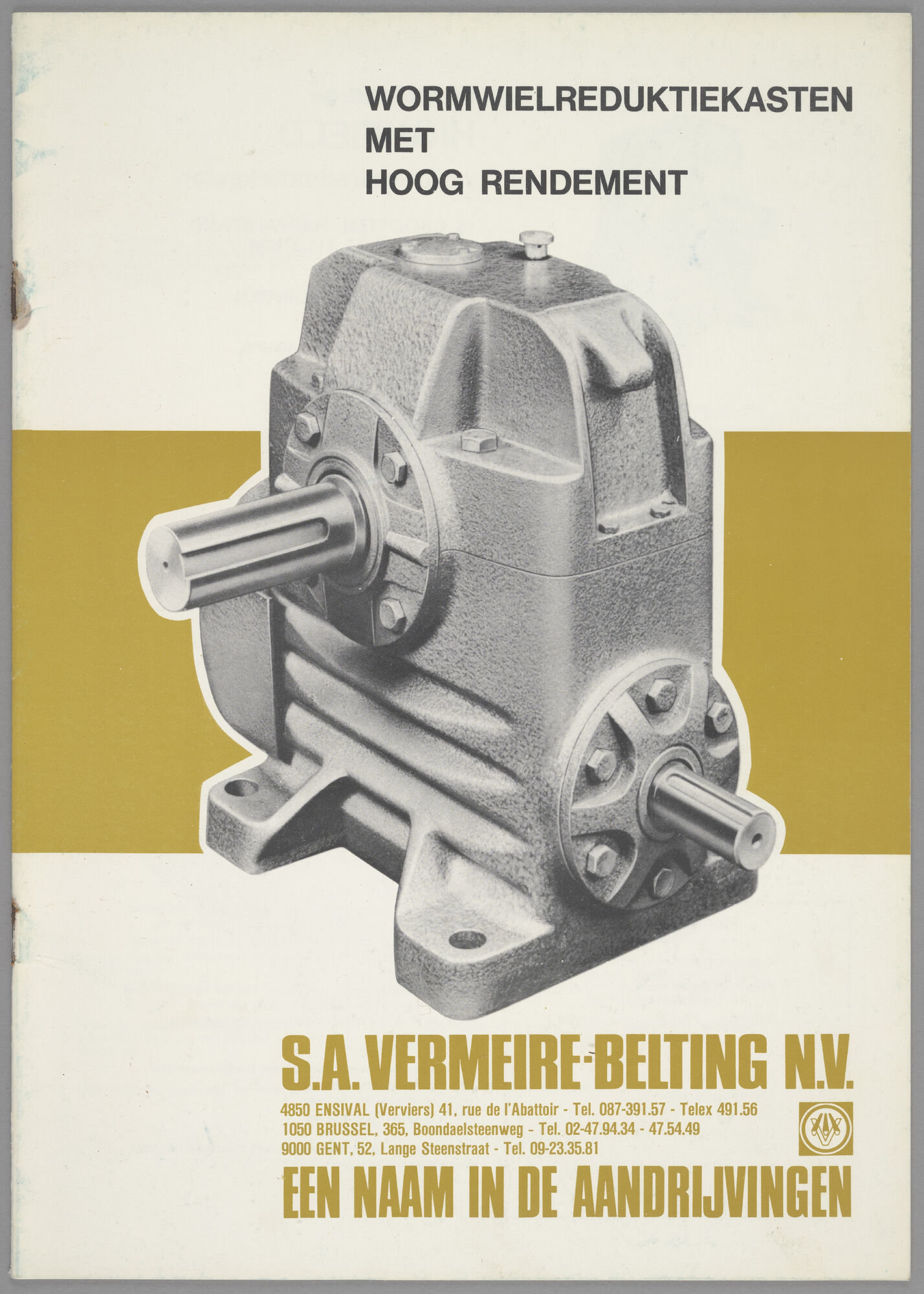 Productbrochure met wormwielreductiekasten van het merk Highfield