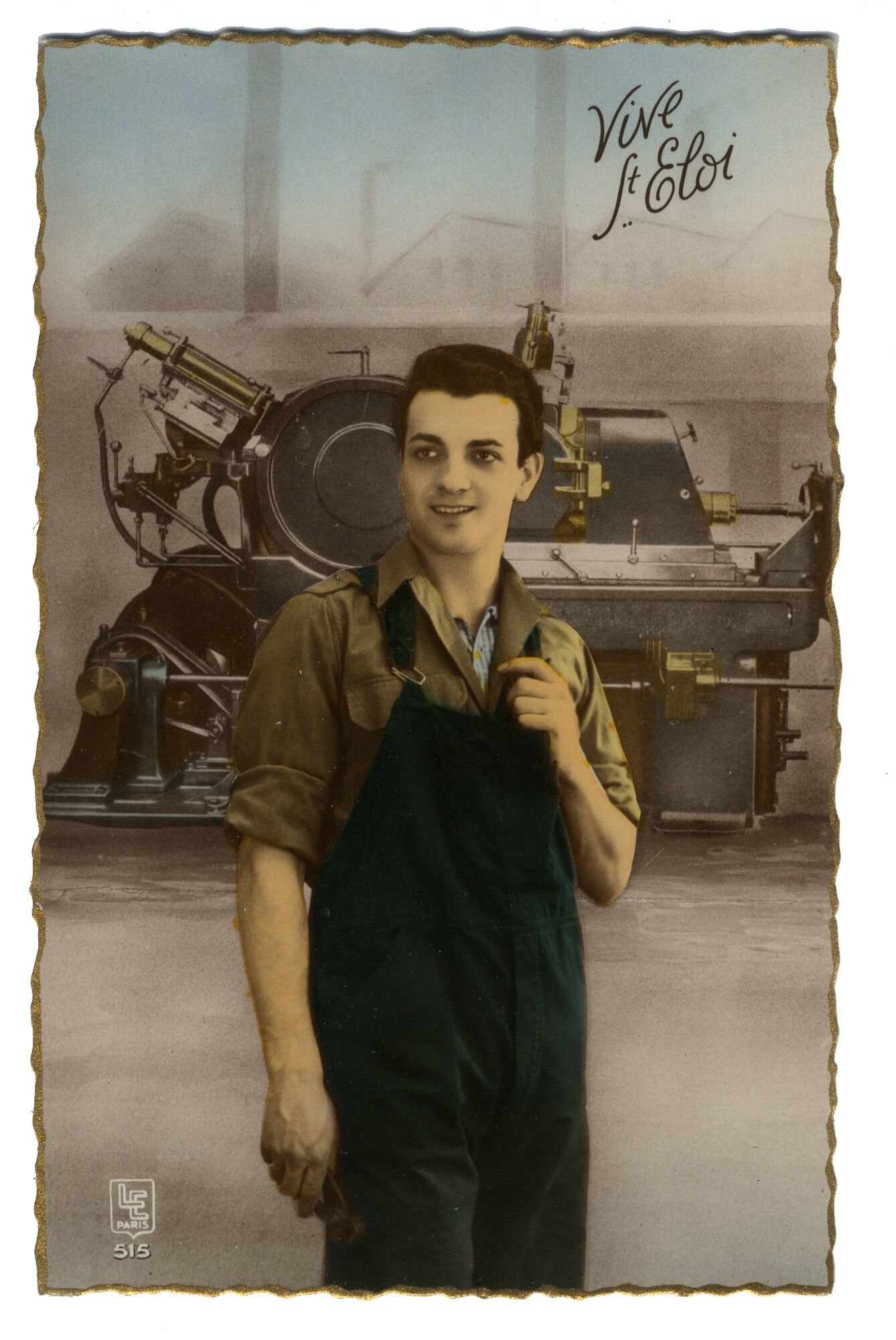 Postkaart voor het naamfeest van Sint-Elooi patroon van de metaalbewerkers