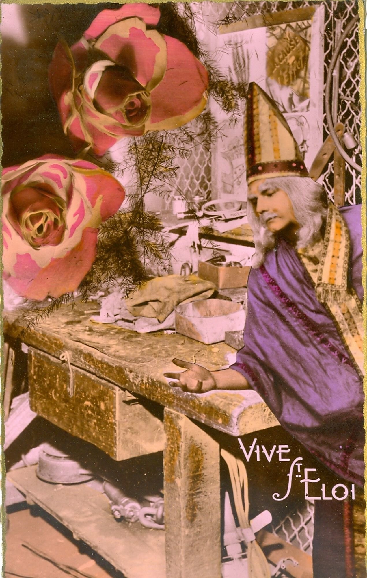 Postkaart voor het naamfeest van Sint-Elooi patroon van de metaalbewerkers