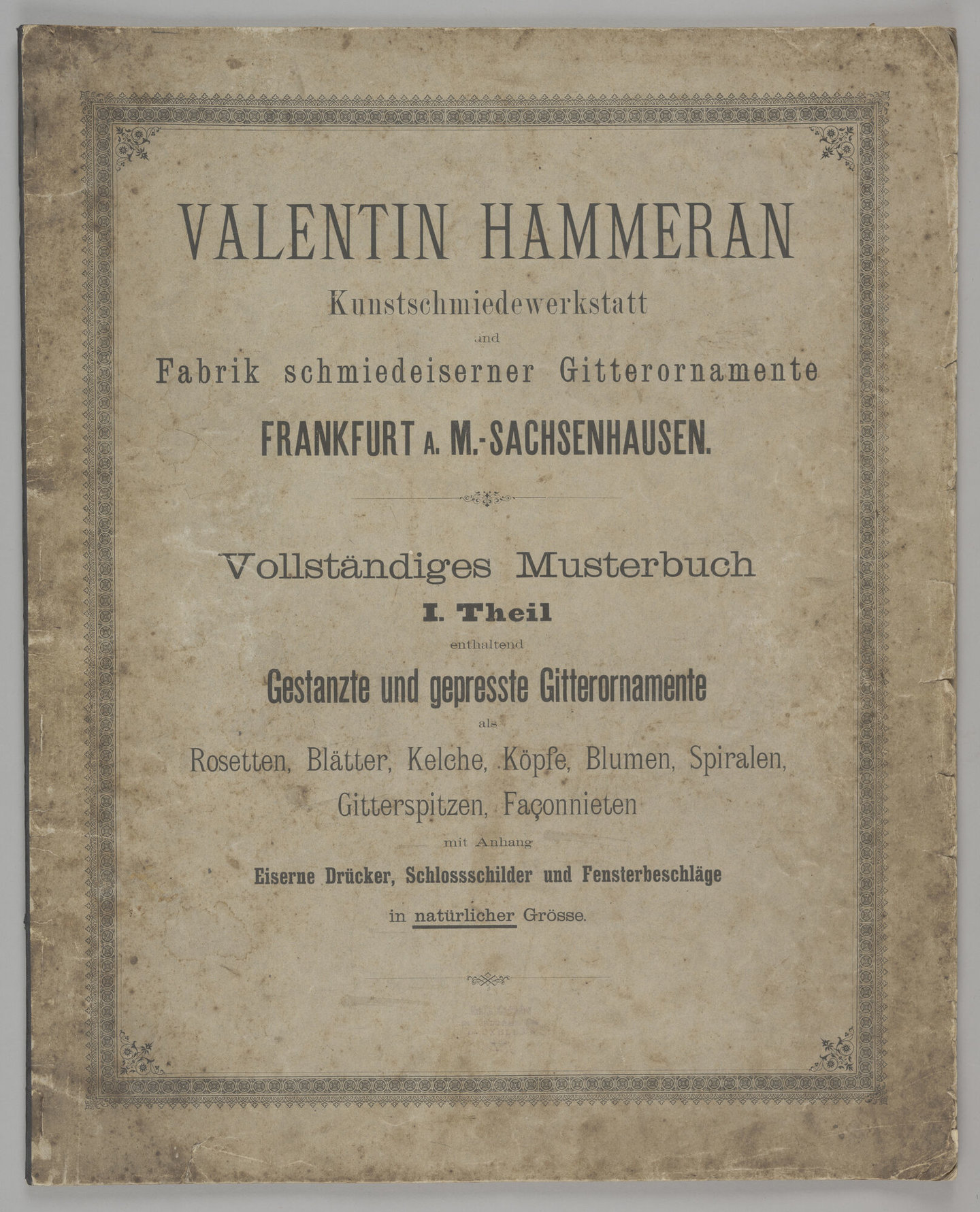 Productcatalogus met metalen sierelementen geproduceerd door Hammeran in Frankfurt