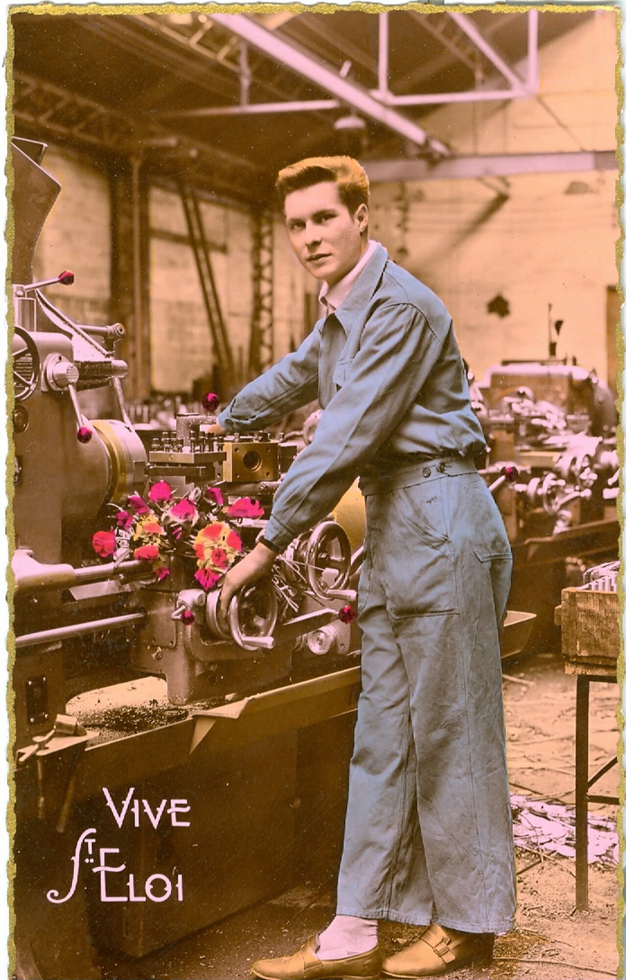 Postkaart voor het naamfeest van Sint-Elooi patroon van de metaalbewerkers