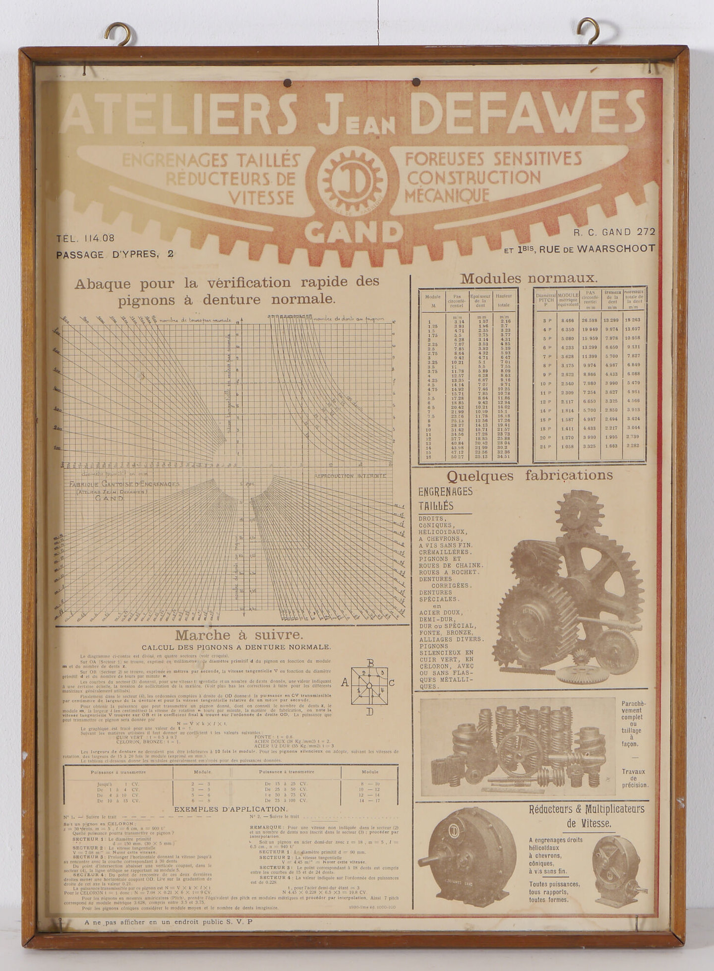 Informatieaffiche over tandwielen geproduceerd door Defawes in Gent