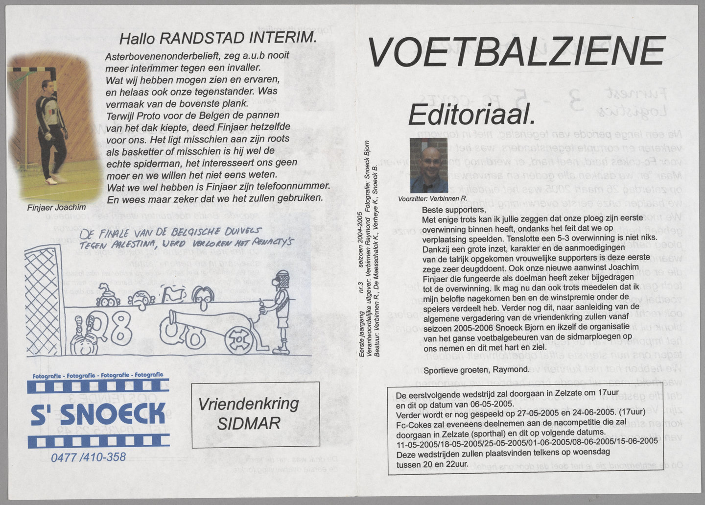 Nieuwsbrief van bedrijfsvoetbalploeg van staalbedrijf Sidmar in Gent