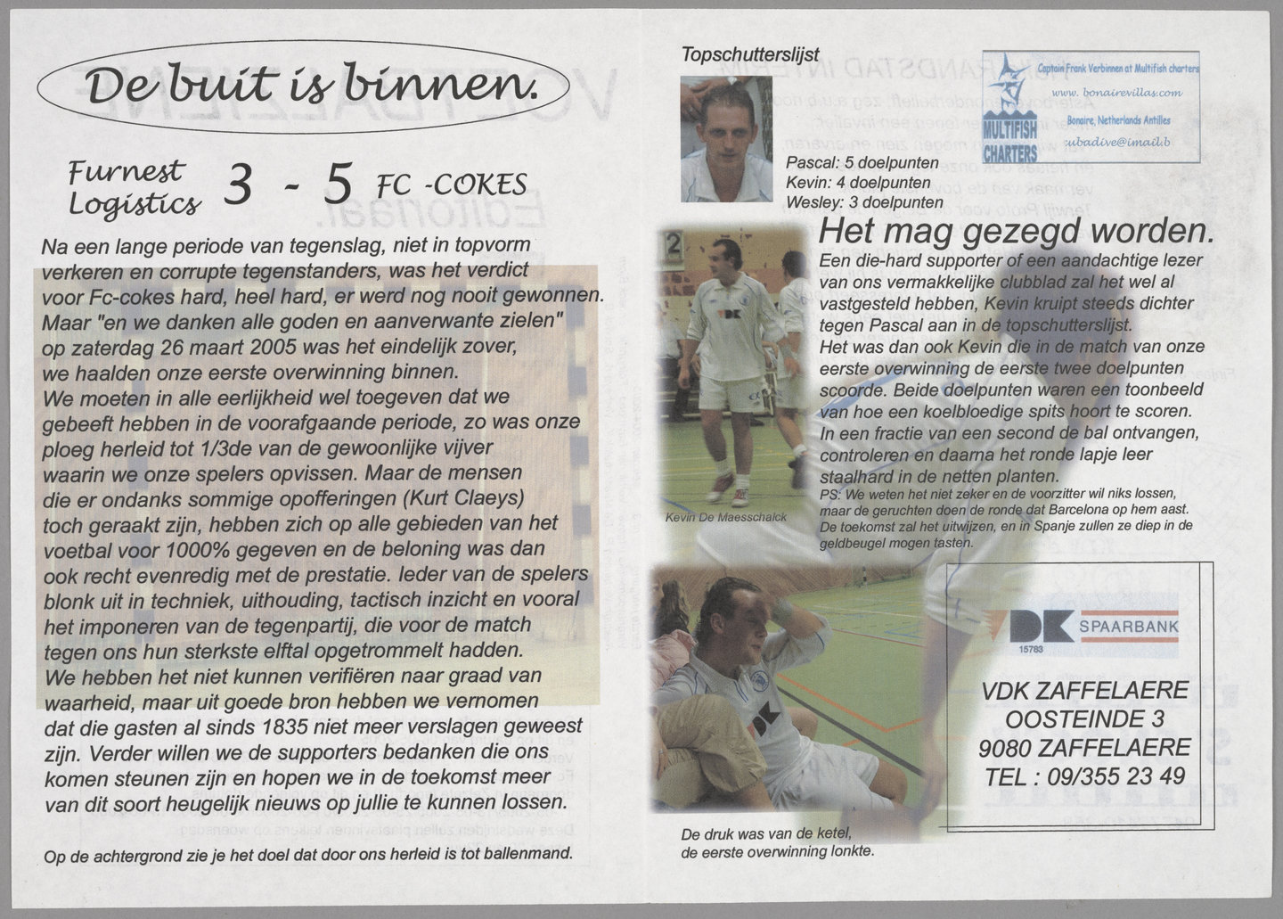 Nieuwsbrief van bedrijfsvoetbalploeg van staalbedrijf Sidmar in Gent