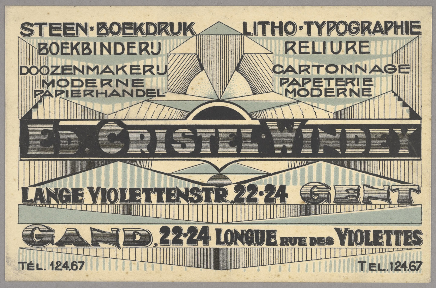Visitekaart van drukkerij Cristel-Windey in Gent