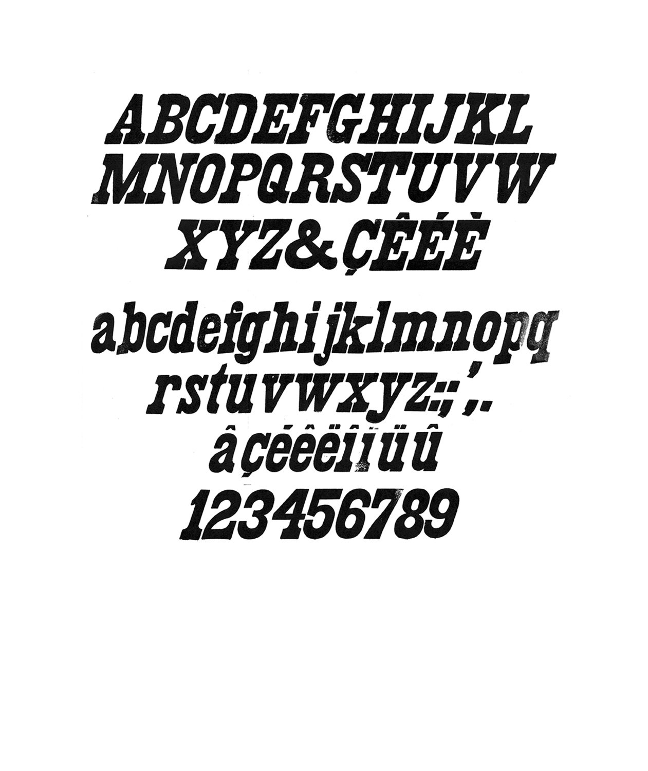 Houten drukletters van het type French Clarendon Italic