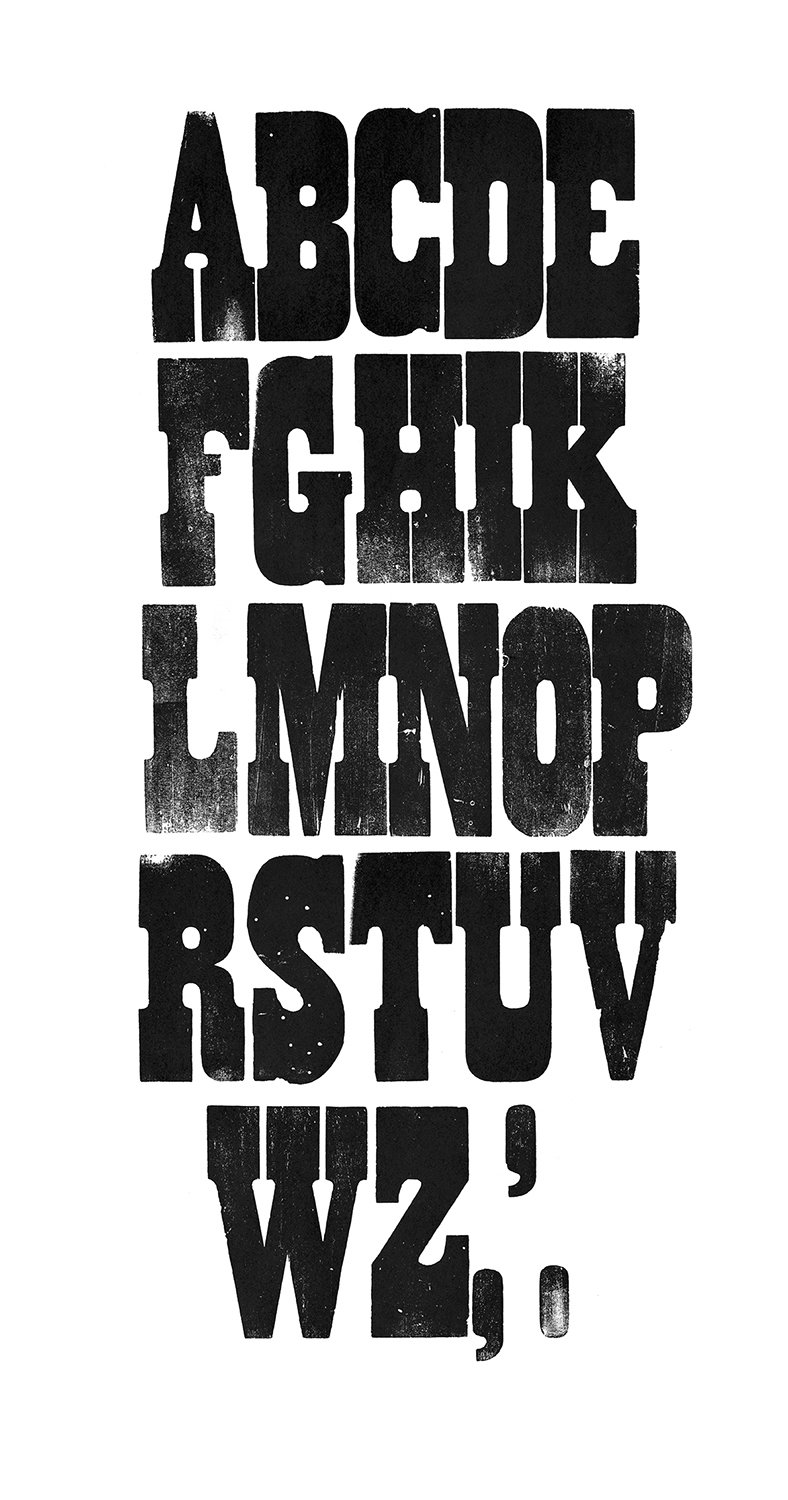 Houten drukletters van het type French Clarendon