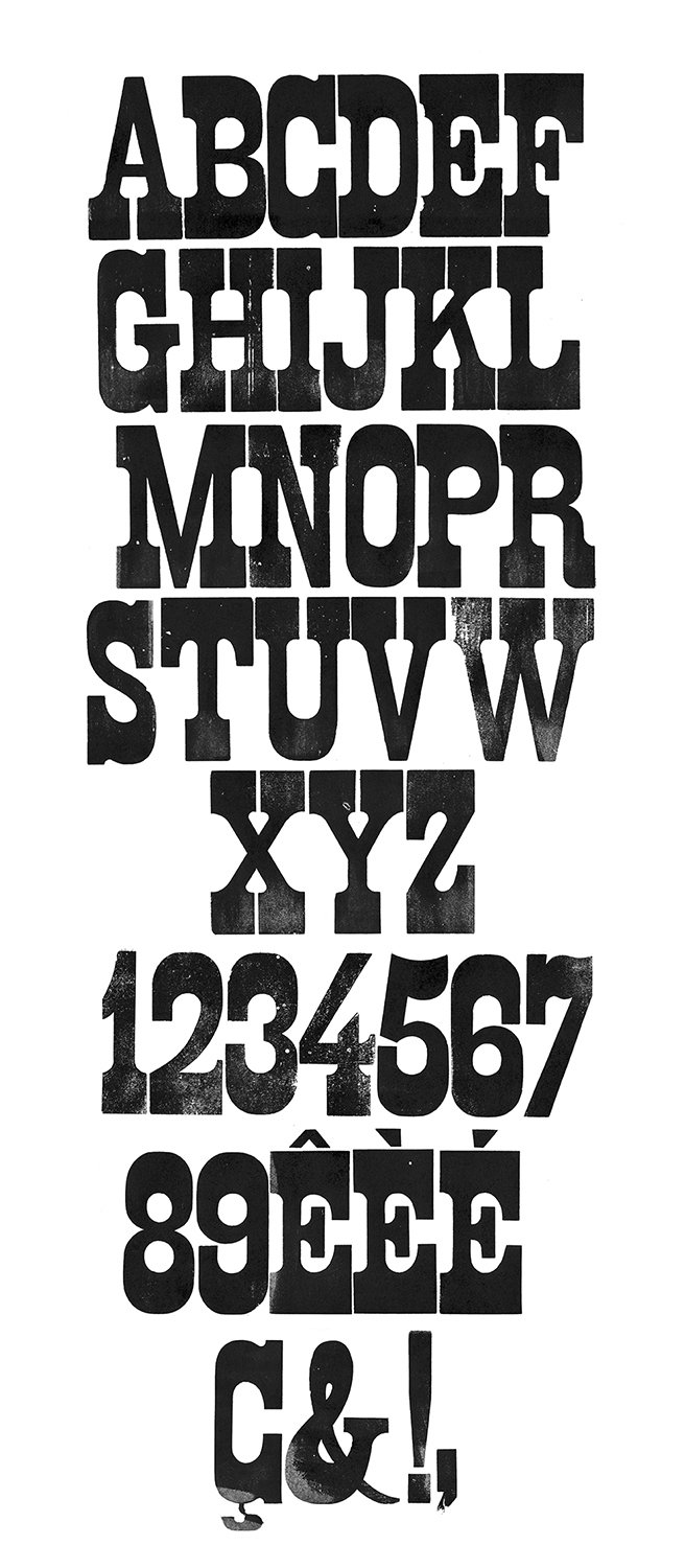 Houten drukletters van het type French Clarendon