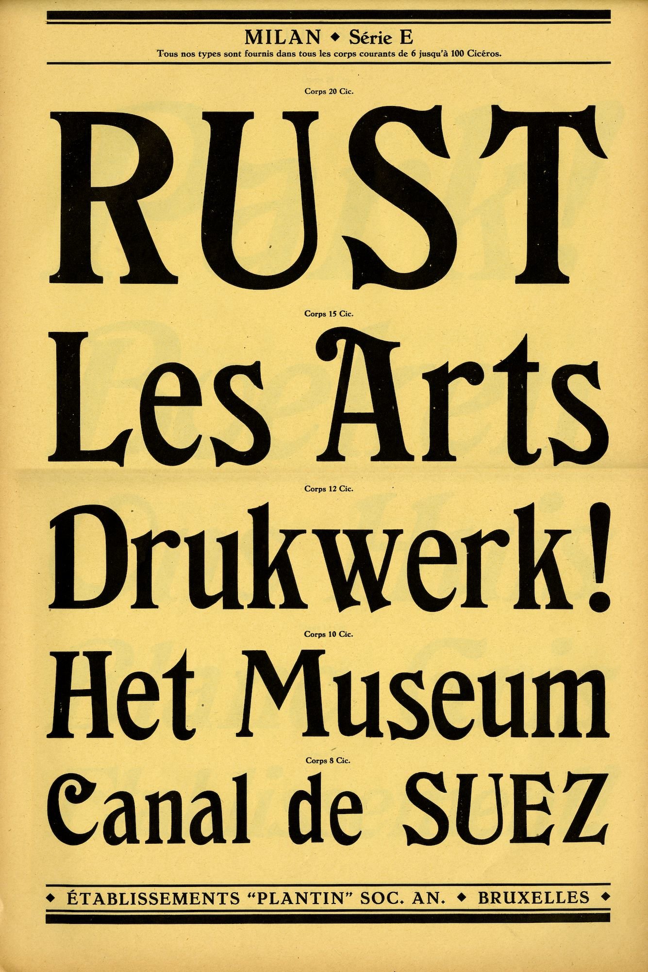 Voorbeeld van het lettertype Milan Série E van de firma Plantin te Brussel
